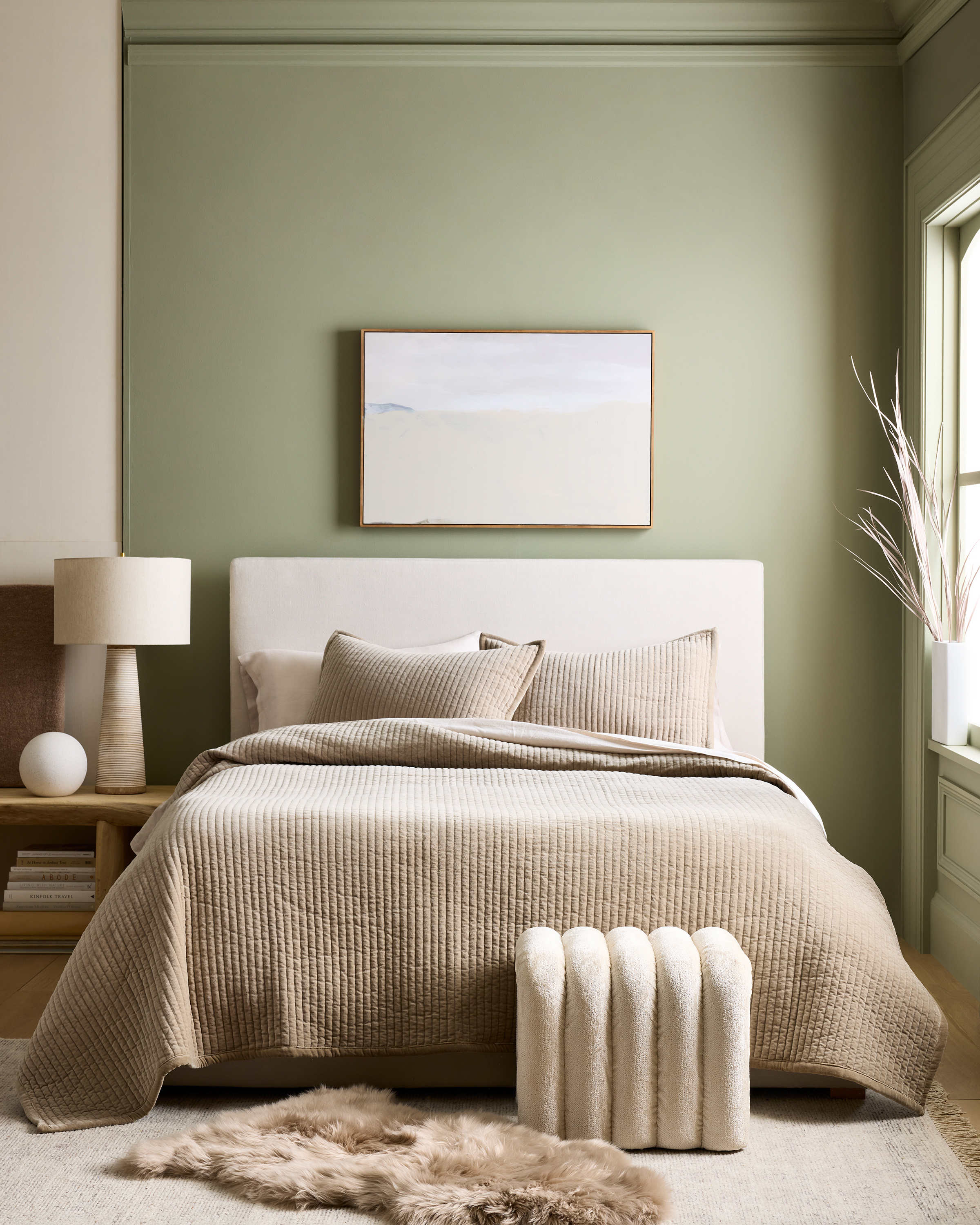 Light Taupe Cotton Velvet Channel Quilt Set