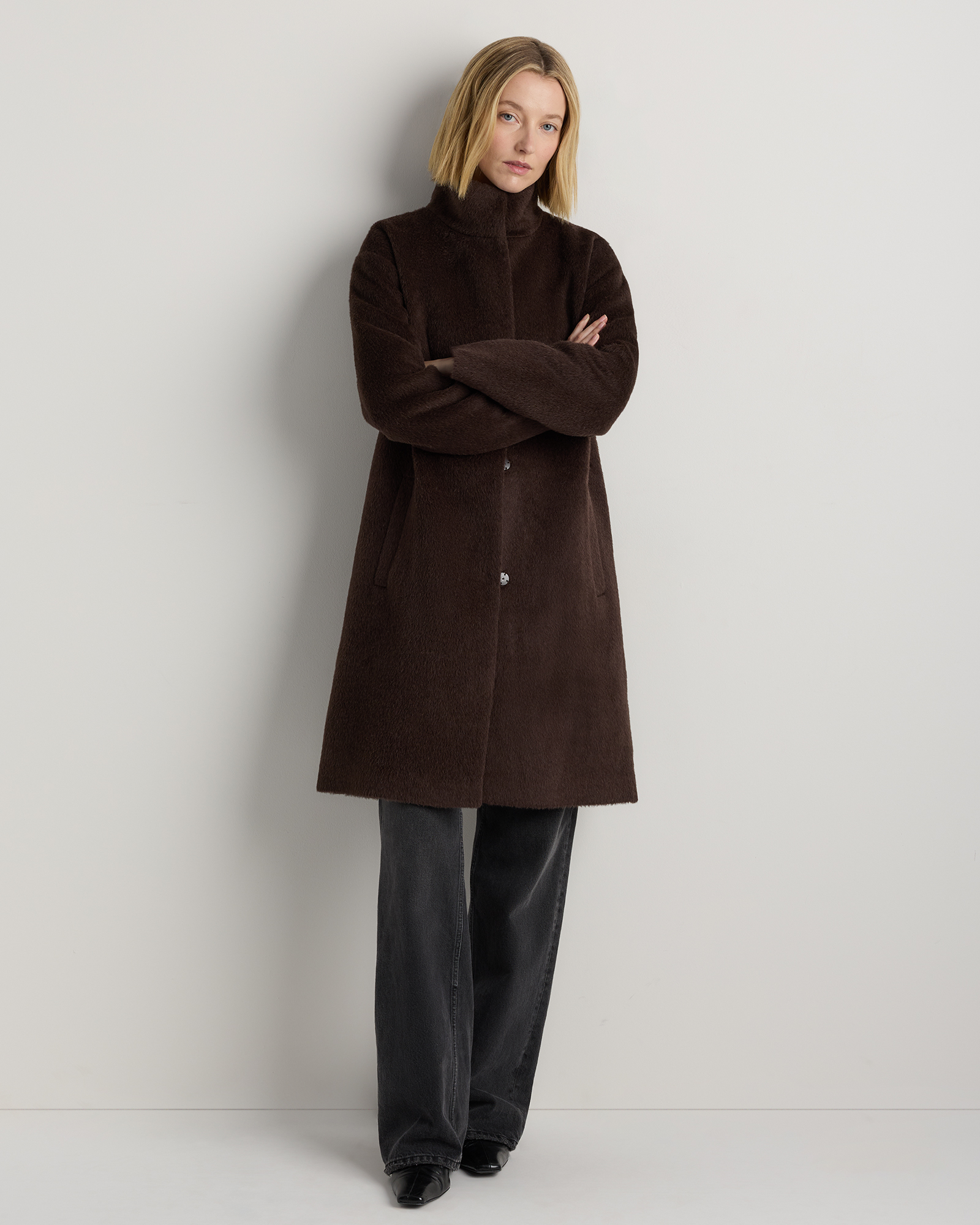 Alpaca-Wool Stand Collar Coat