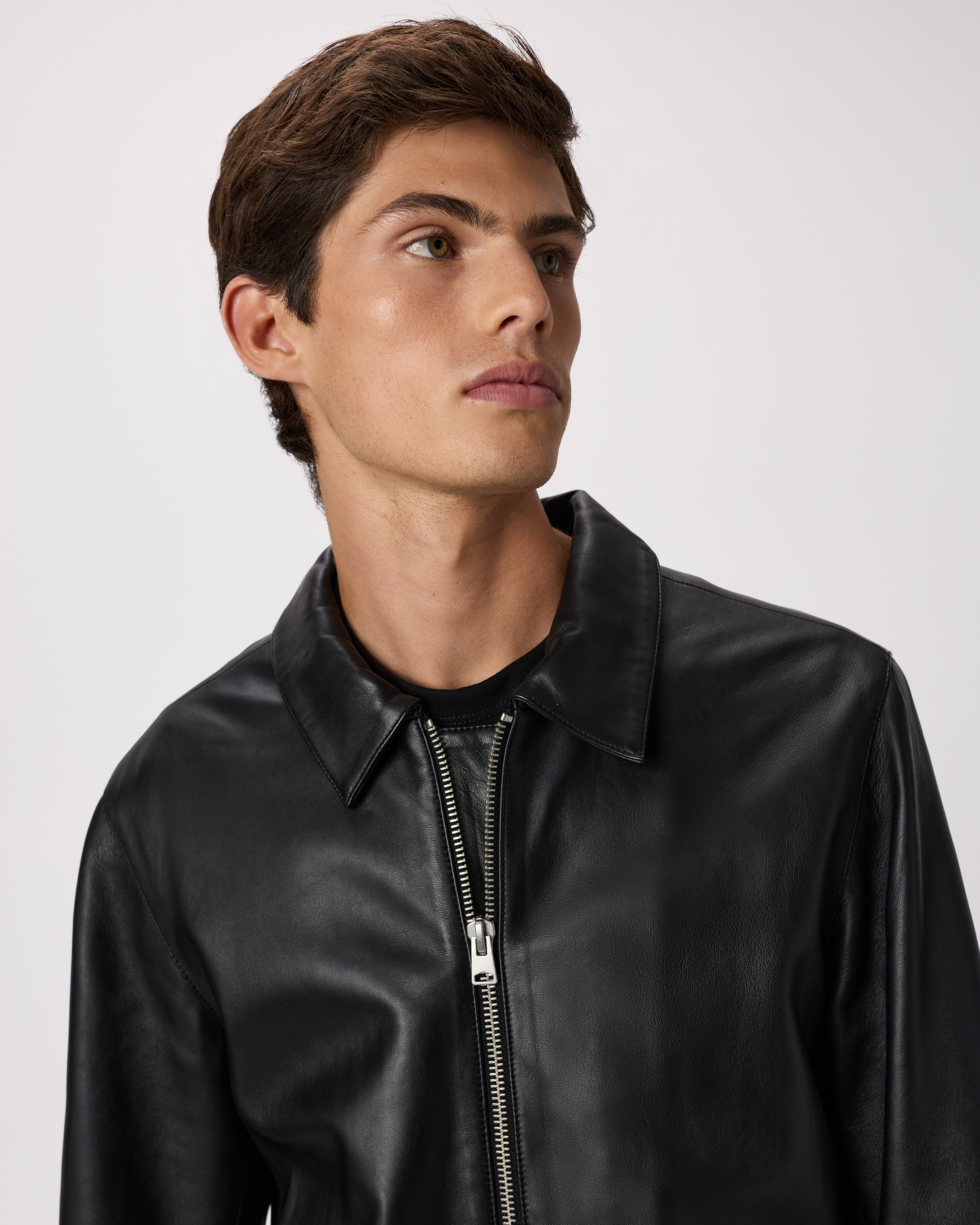 100% Leather Harrington Jacket in True Black