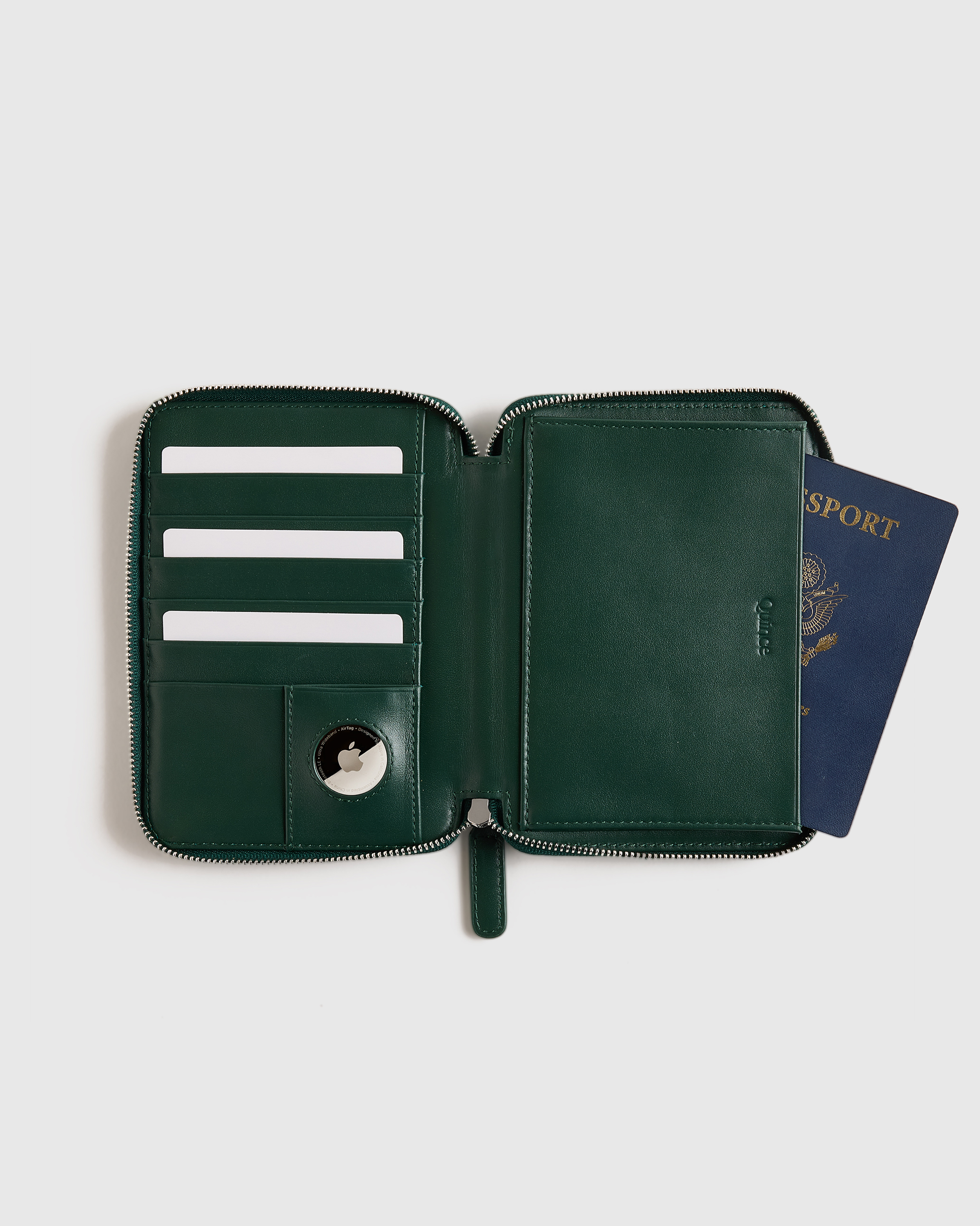 Dark Green Nappa Leather RFID Zip Travel Wallet