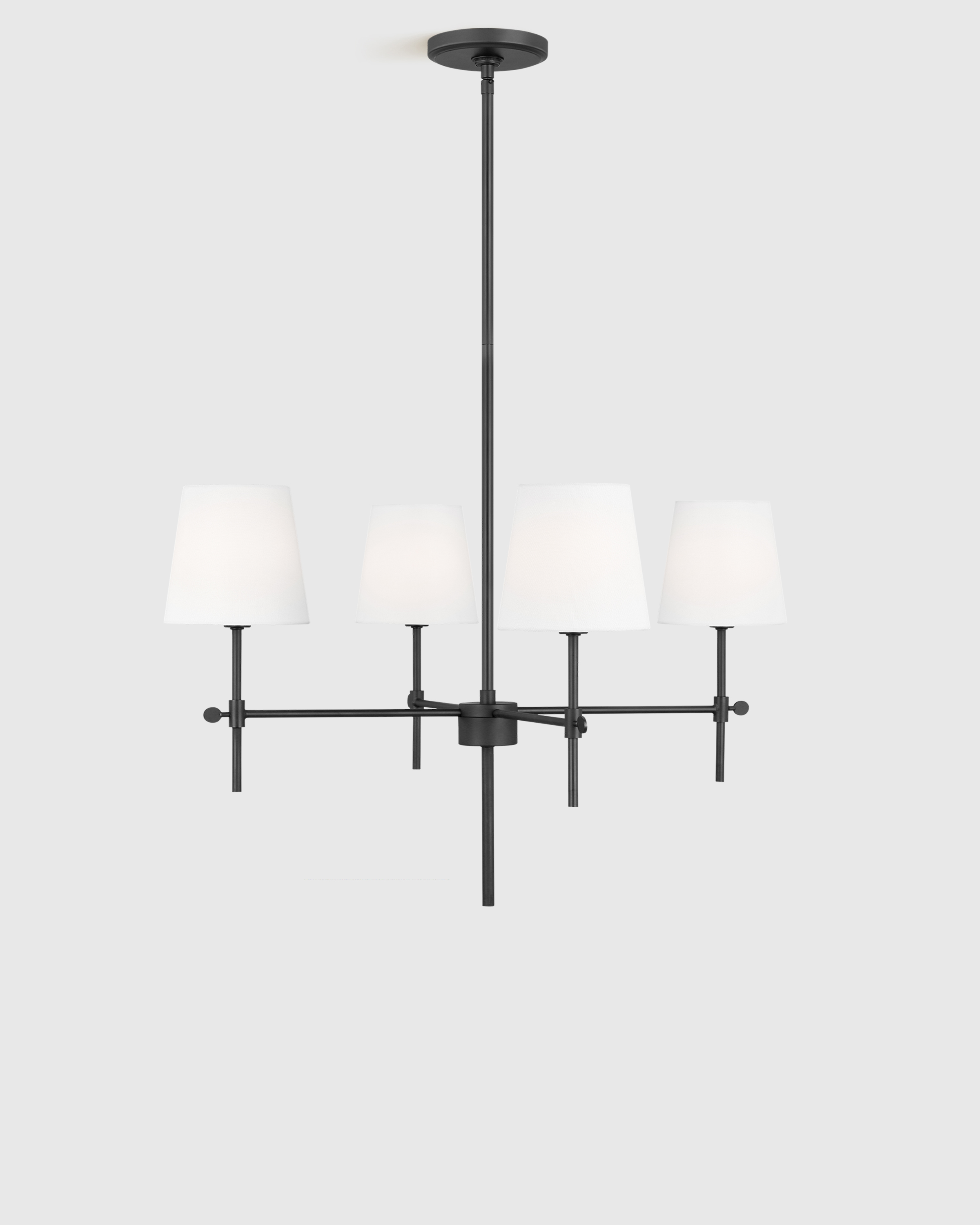 Black Linear Steel Chandelier with Linen Shades