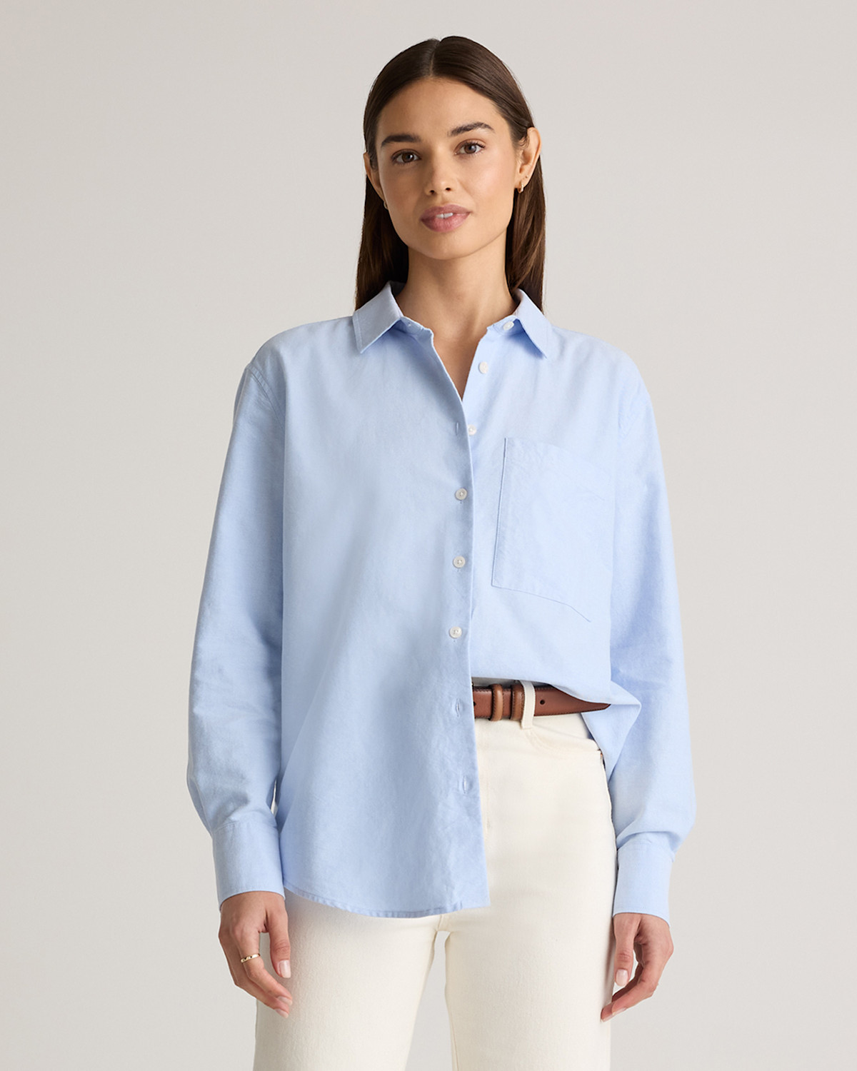 Quince Organic Cotton Relaxed Oxford Shirt in Pale Blue