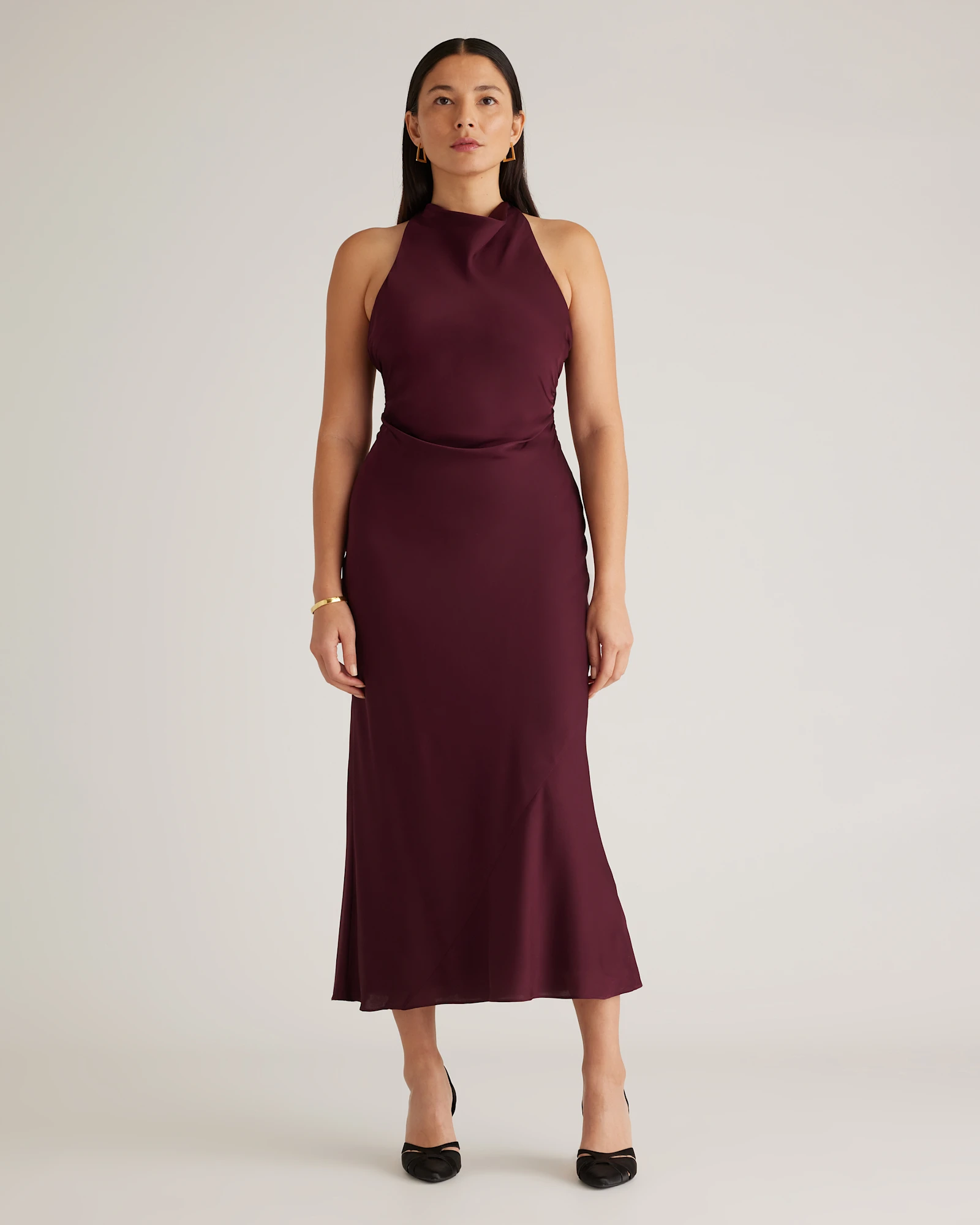 washable stretch silk high neck midi dress Washable Stretch Silk High Neck Midi Dress in Vintage Navy Roses