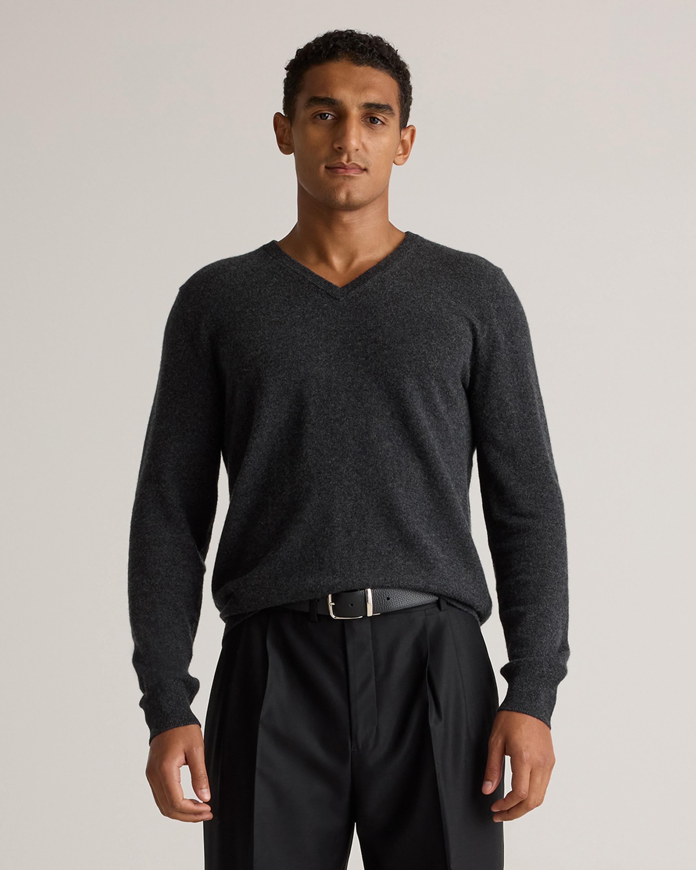 Heather Charcoal Mongolian Cashmere V-Neck Sweater