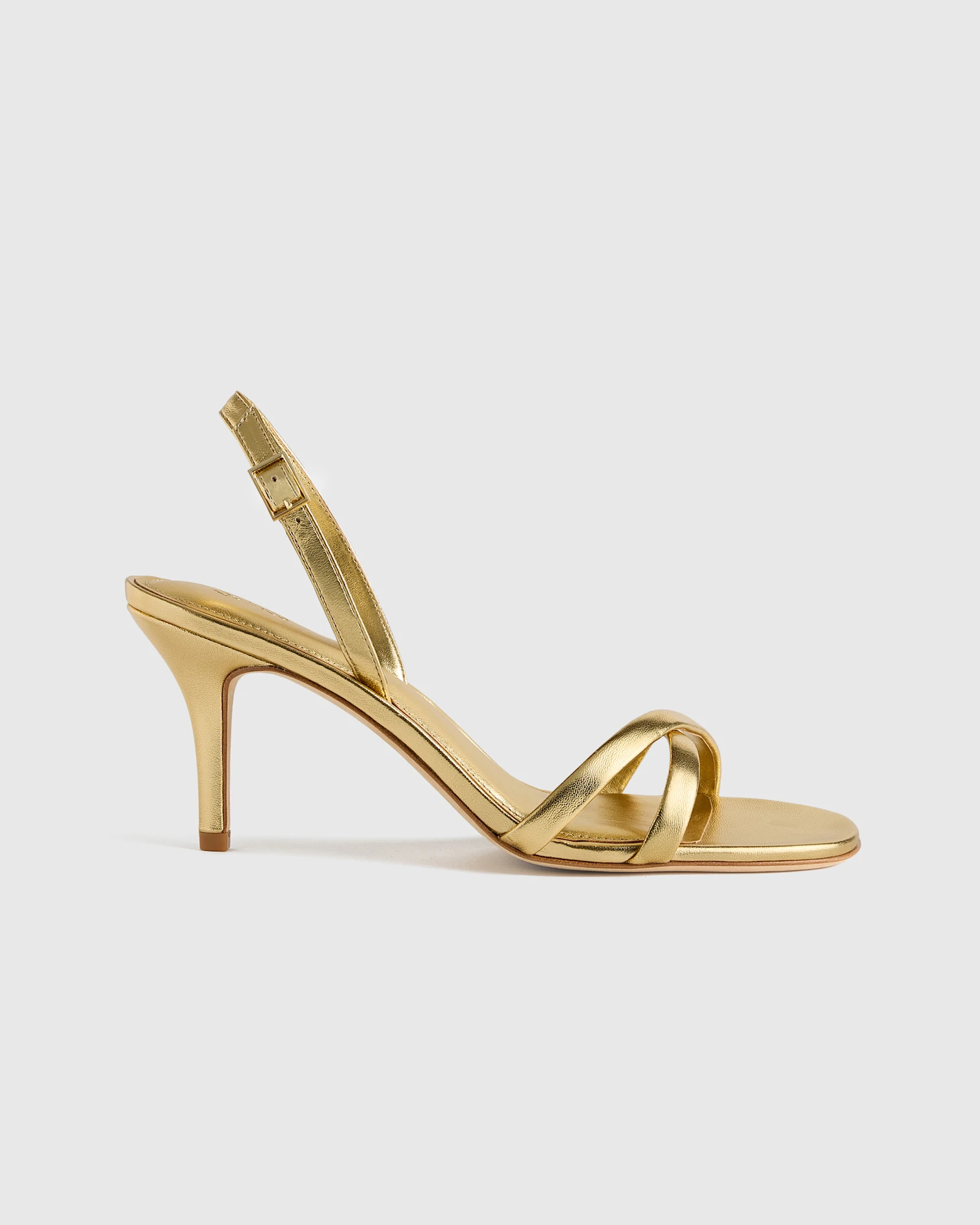 Italian Leather 75mm Slingback Heeled Sandal in Metallic Gold