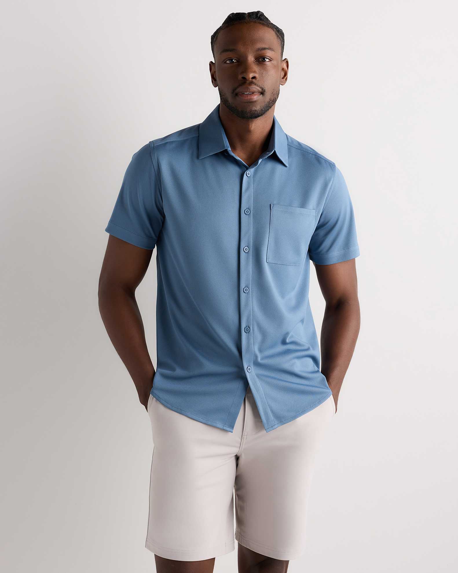 short sleeve dress shirt with shorts Washed White Linen Shirt