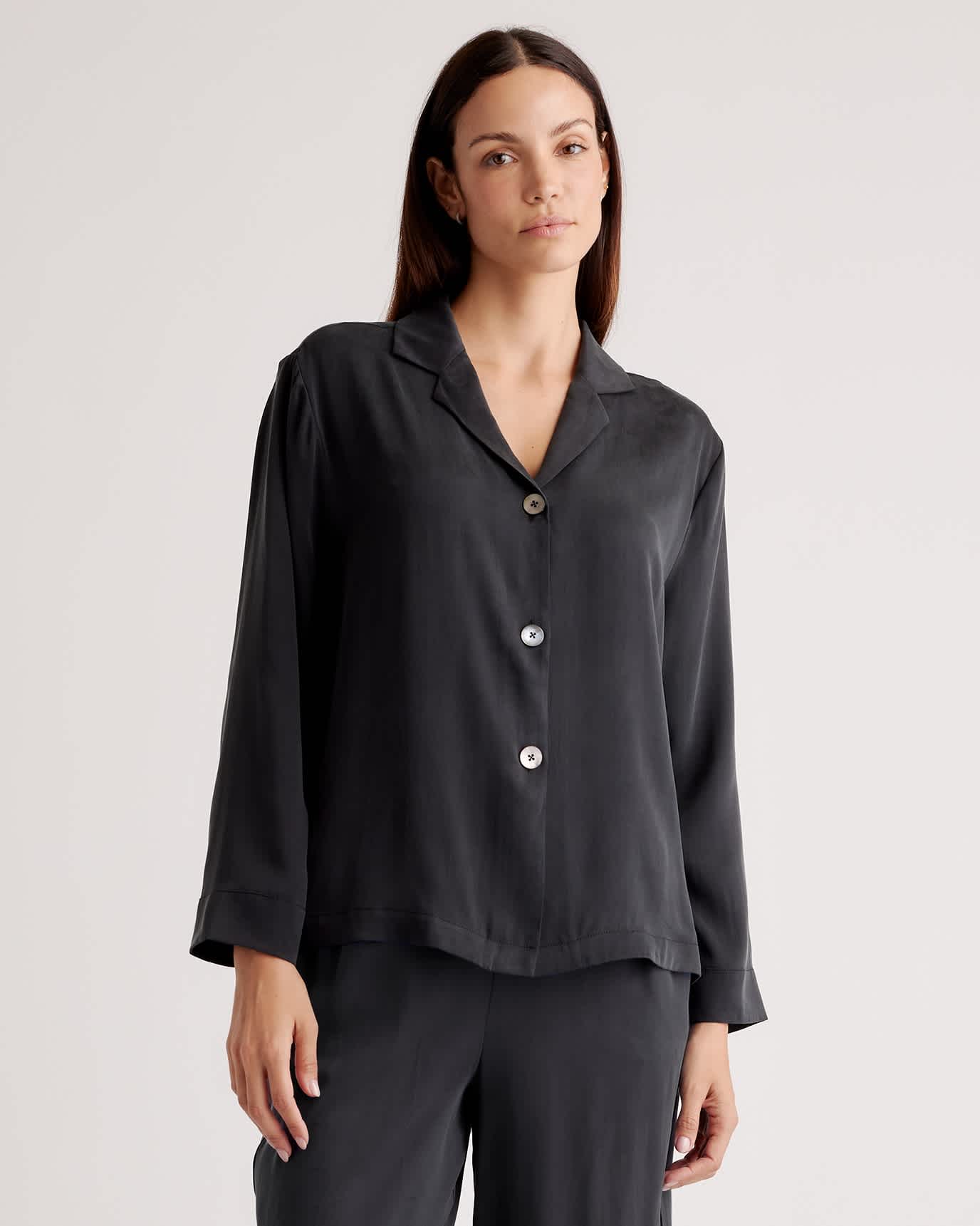 100% Washable Silk Pajama Long Sleeve Top - Main Image