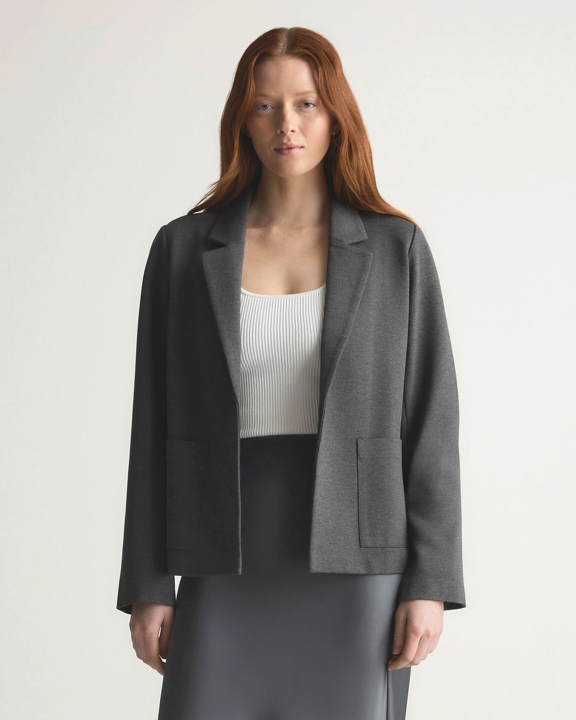 Charcoal Ultra-Stretch Ponte Open Blazer