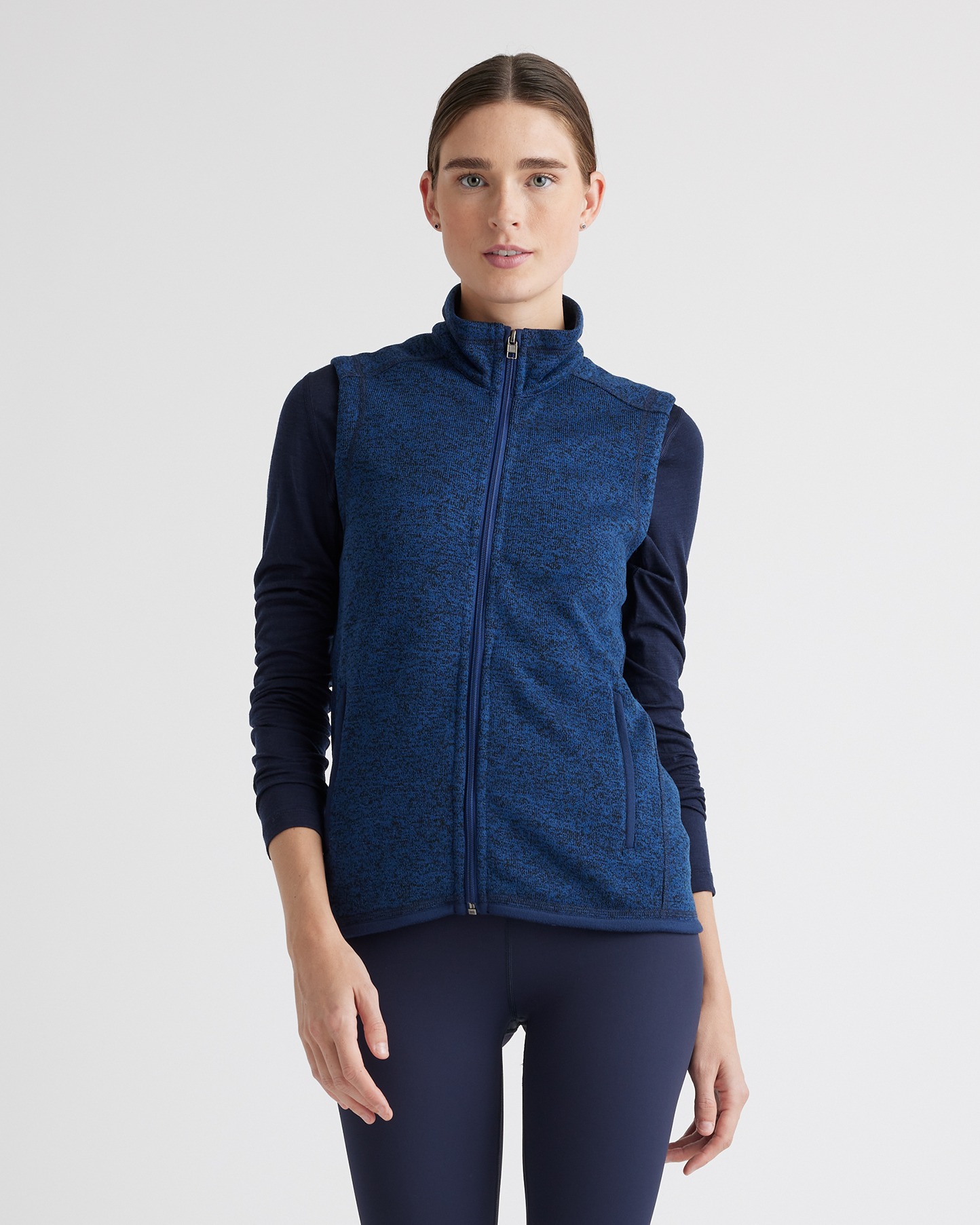 Navy Sweater-Knit Fleece Full-Zip Vest