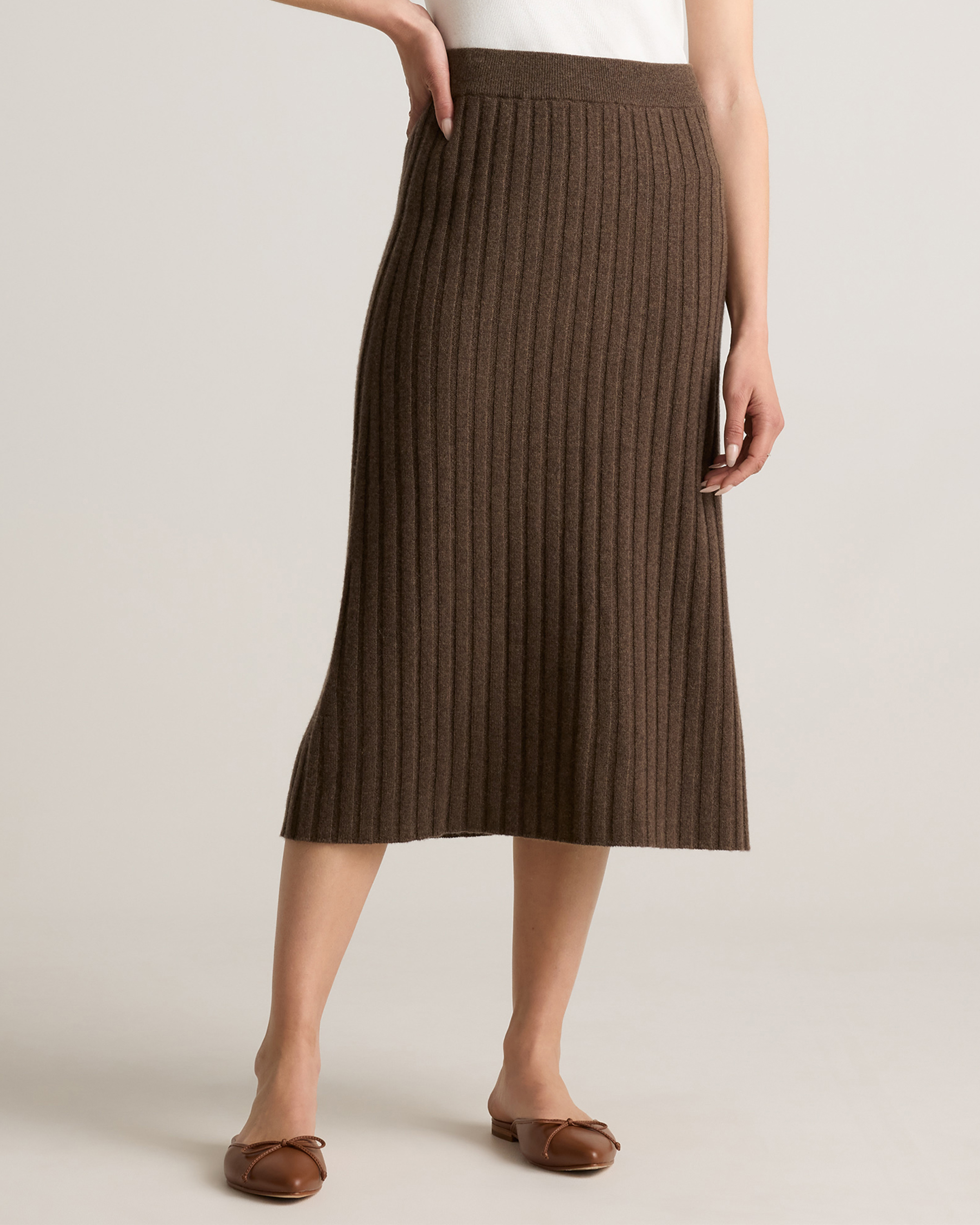 Brown Mongolian Cashmere Midi Skirt