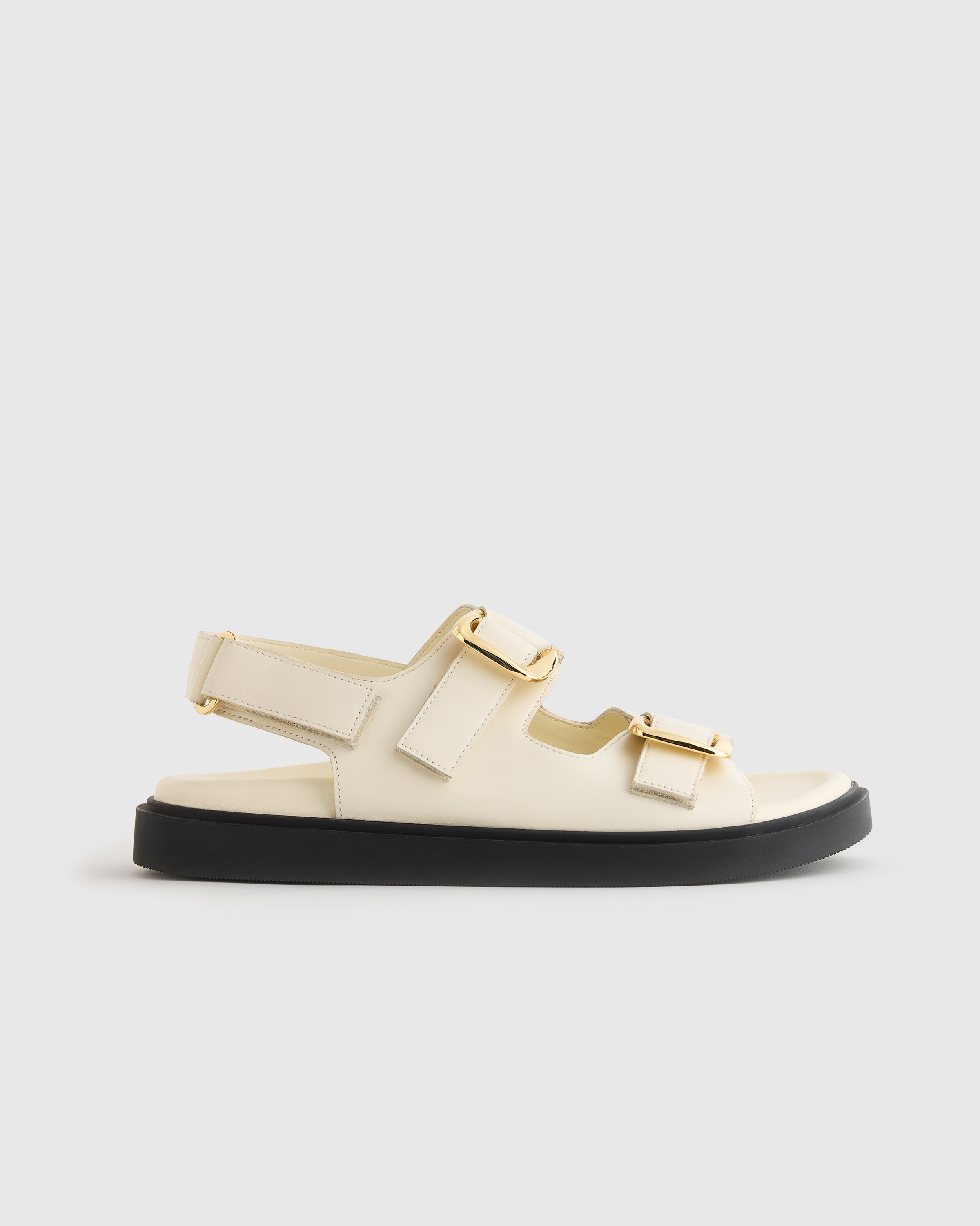 Bone Italian Leather Double Buckle Slingback Sandal