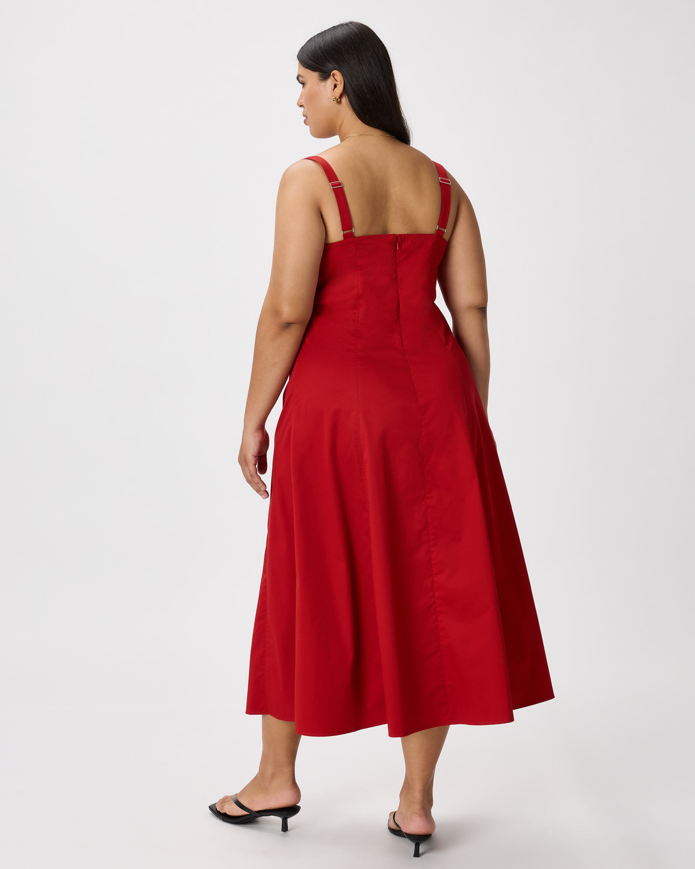green emerald velvet dress Ayla Cotton Fit and Flare Midi Dress / White | Meshki main image 1
