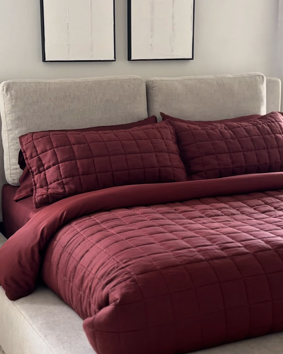 European Linen Box Quilt Burgundy Sumaya Ali 4x5 Thumbnail