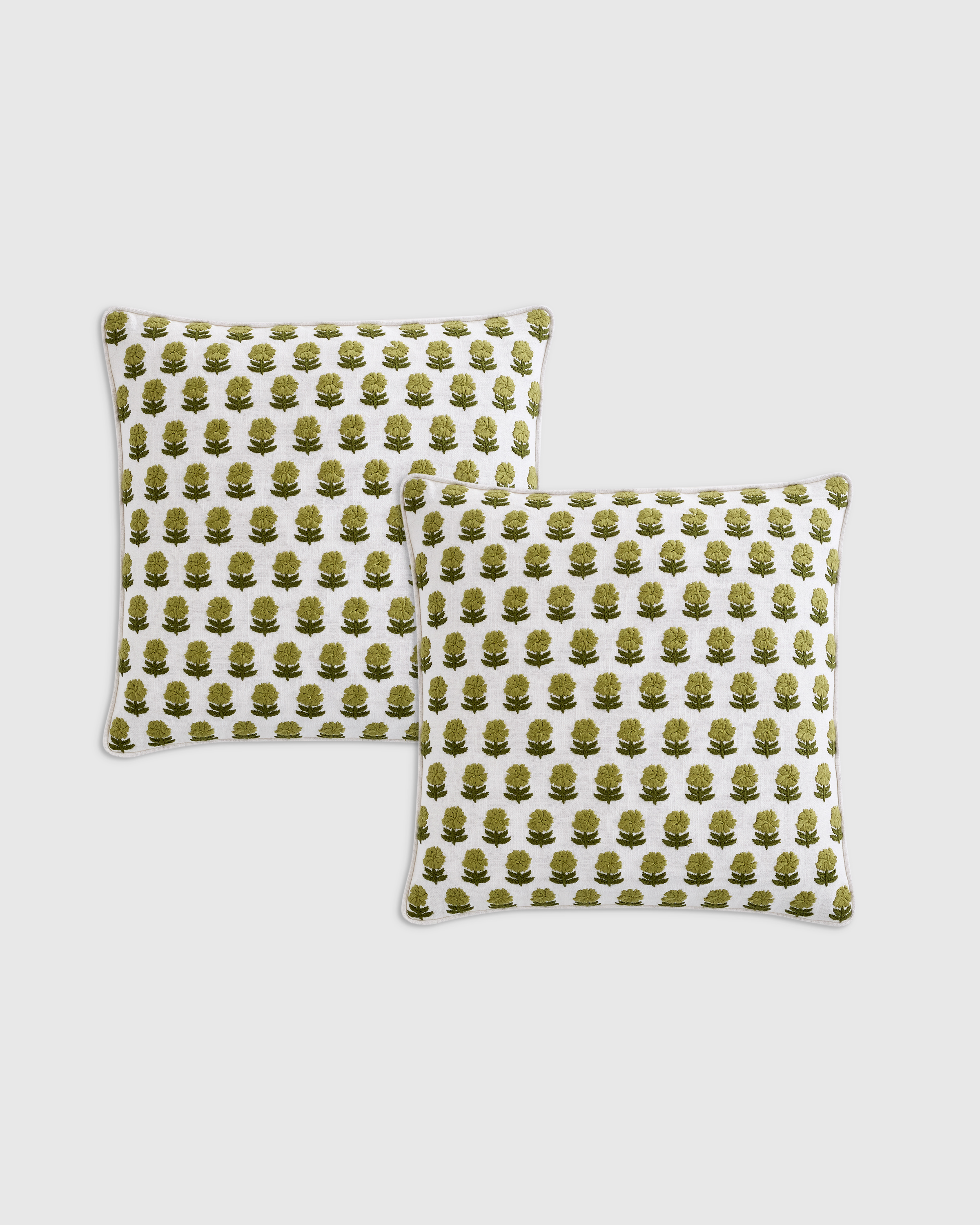 Green Embroidered Floral Cotton Pillow Cover (Set of 2)