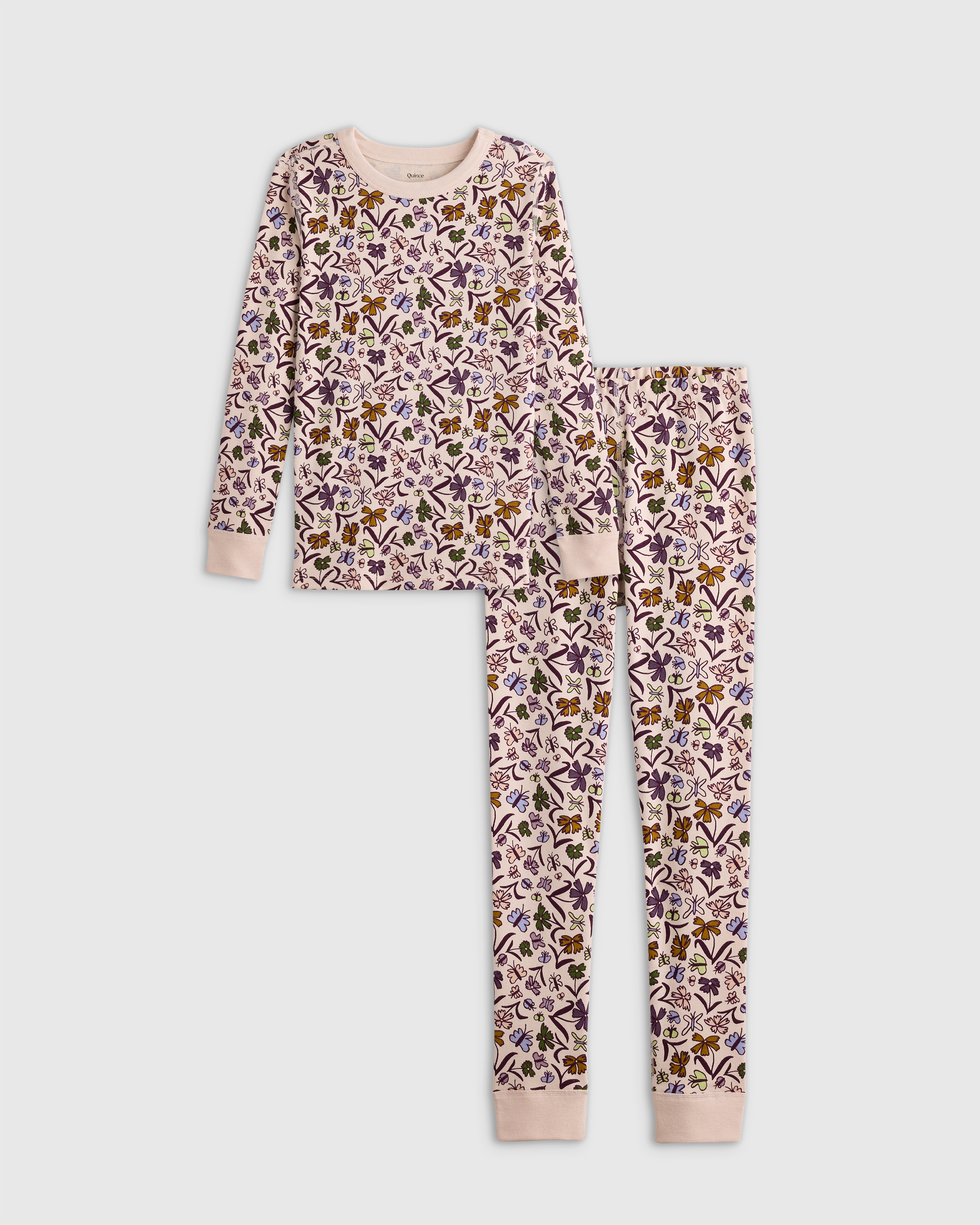 Butterfly Floral 100% Organic Cotton Long Sleeve and Pant Pajama Set