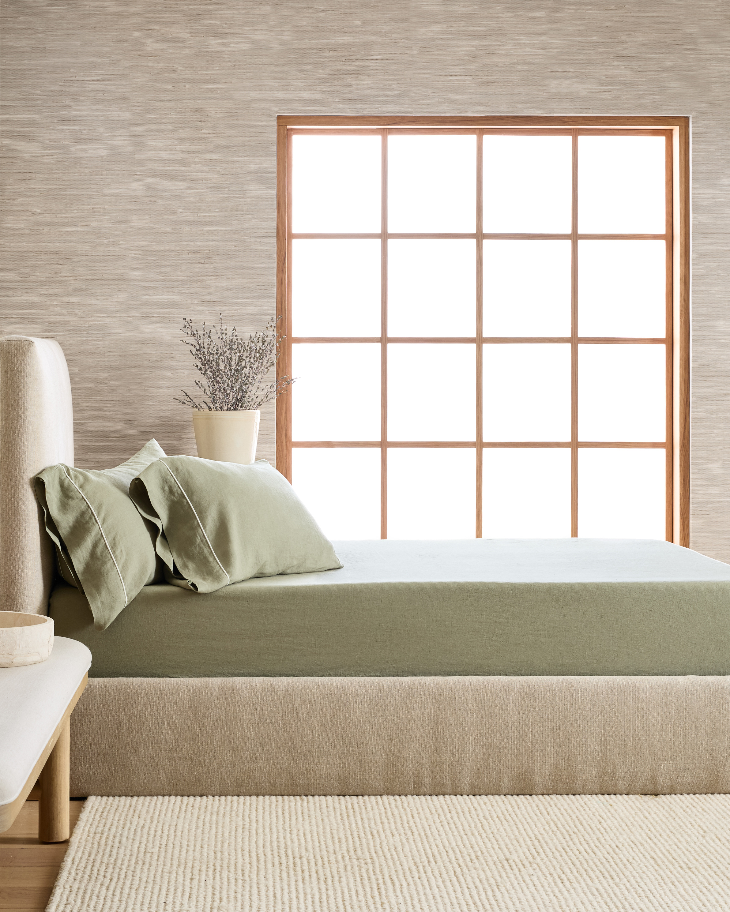 Drap double ancien avec deux taies d'oreiller, monogramme