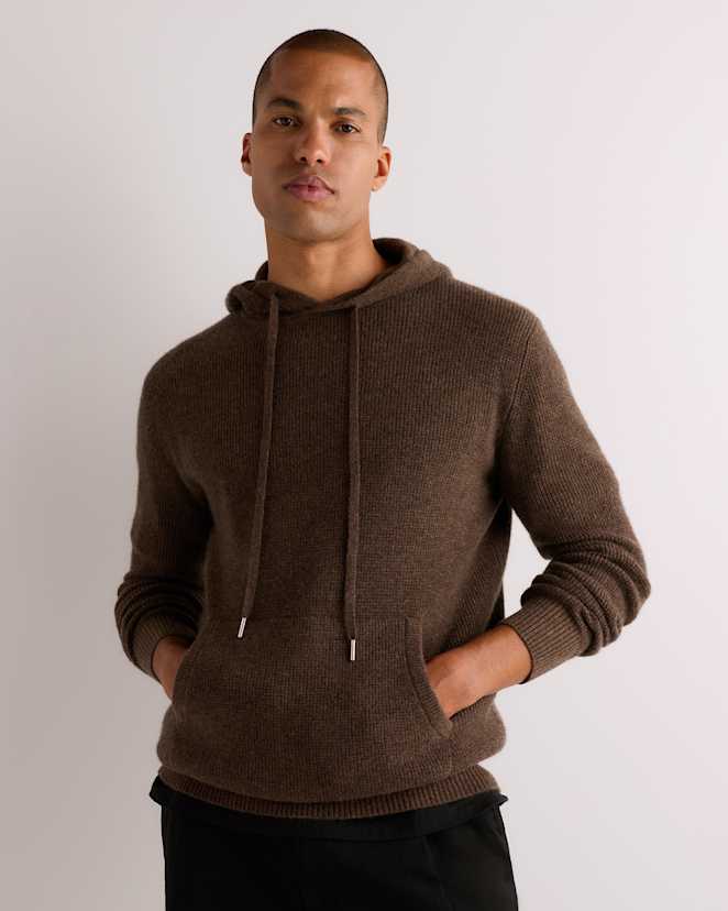 Brown 100% Mongolian Cashmere Waffle Hoodie