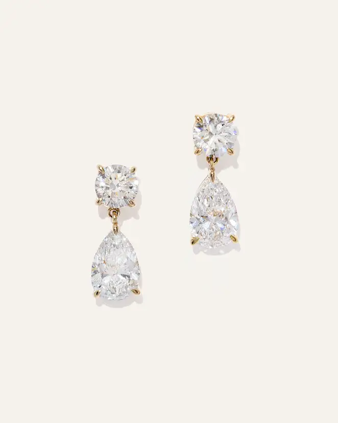Yellow Gold 14K Gold Lab Grown Diamond Round & Pear Drop Earrings