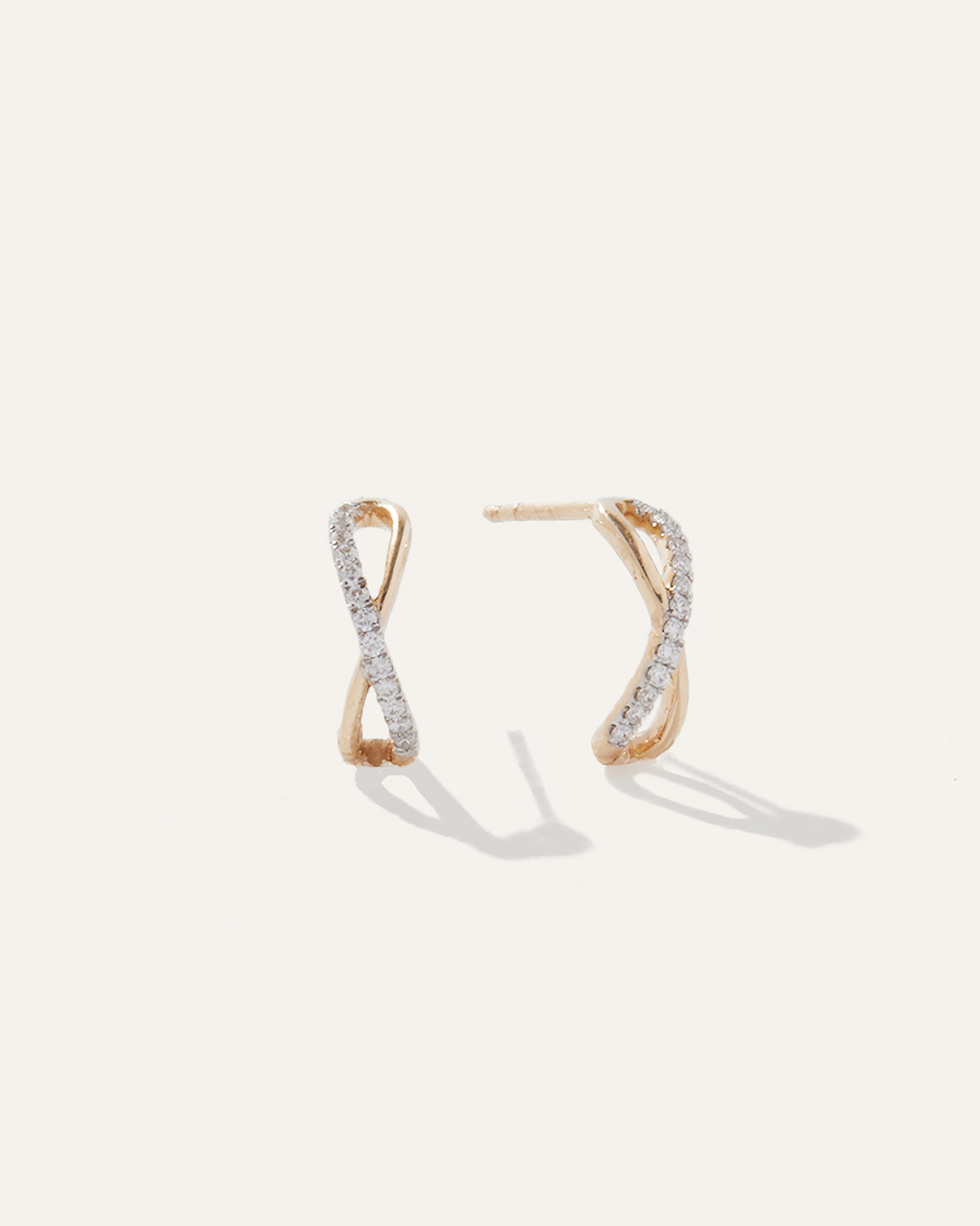 Yellow Gold 14K Gold Pave Diamond X Hoops
