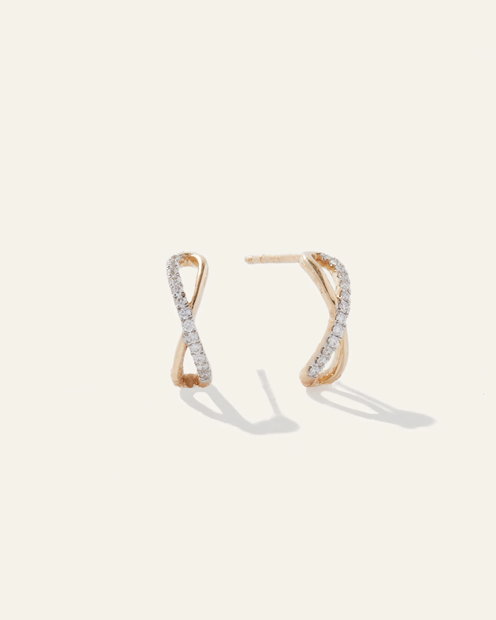 14K Gold Pave Diamond X Hoops in Yellow Gold
