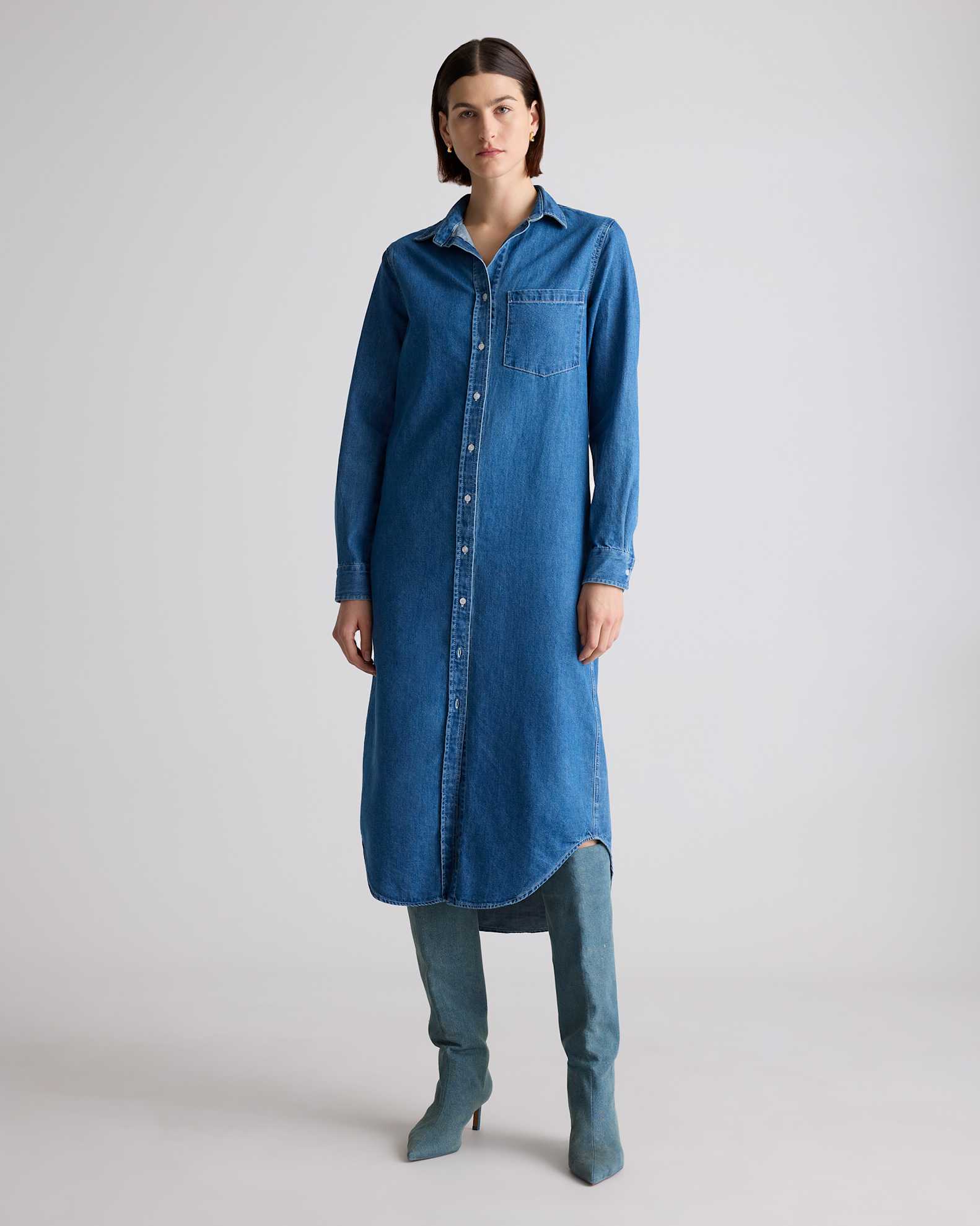 Distressed Denim Maxi Shirt Dress Distressed Denim Maxi Shirt Dress