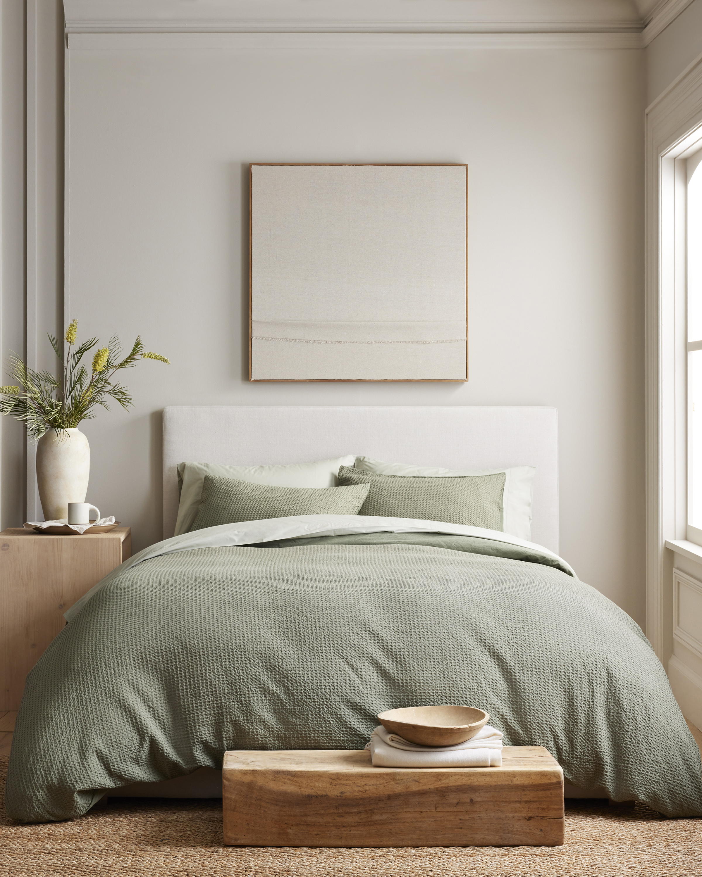 Olive Organic Luxe Honeycomb Duvet Cover Set