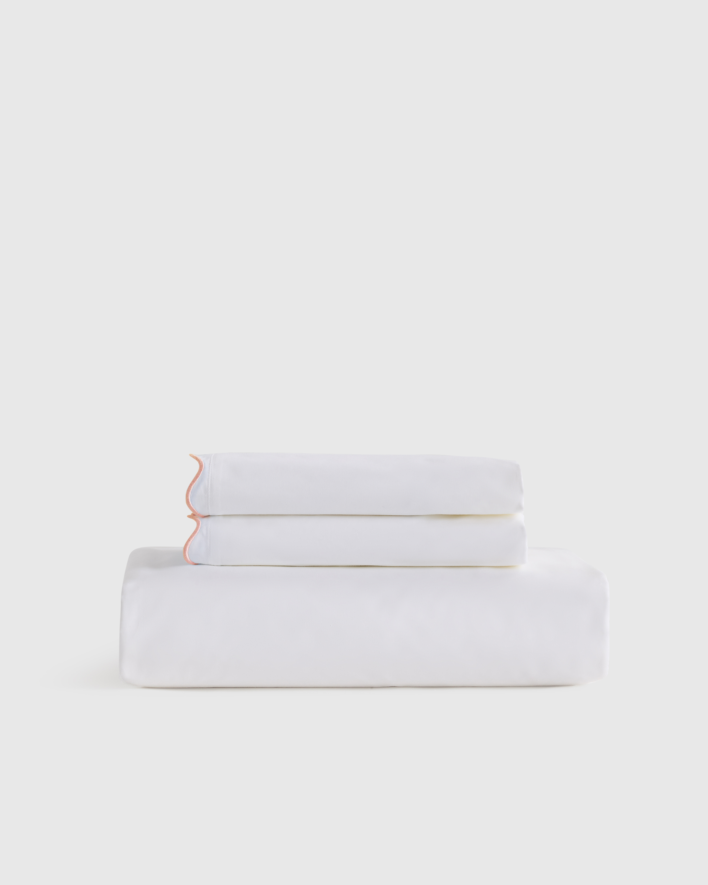 White/Rose Classic Organic Percale Scallop Fitted Sheet Set