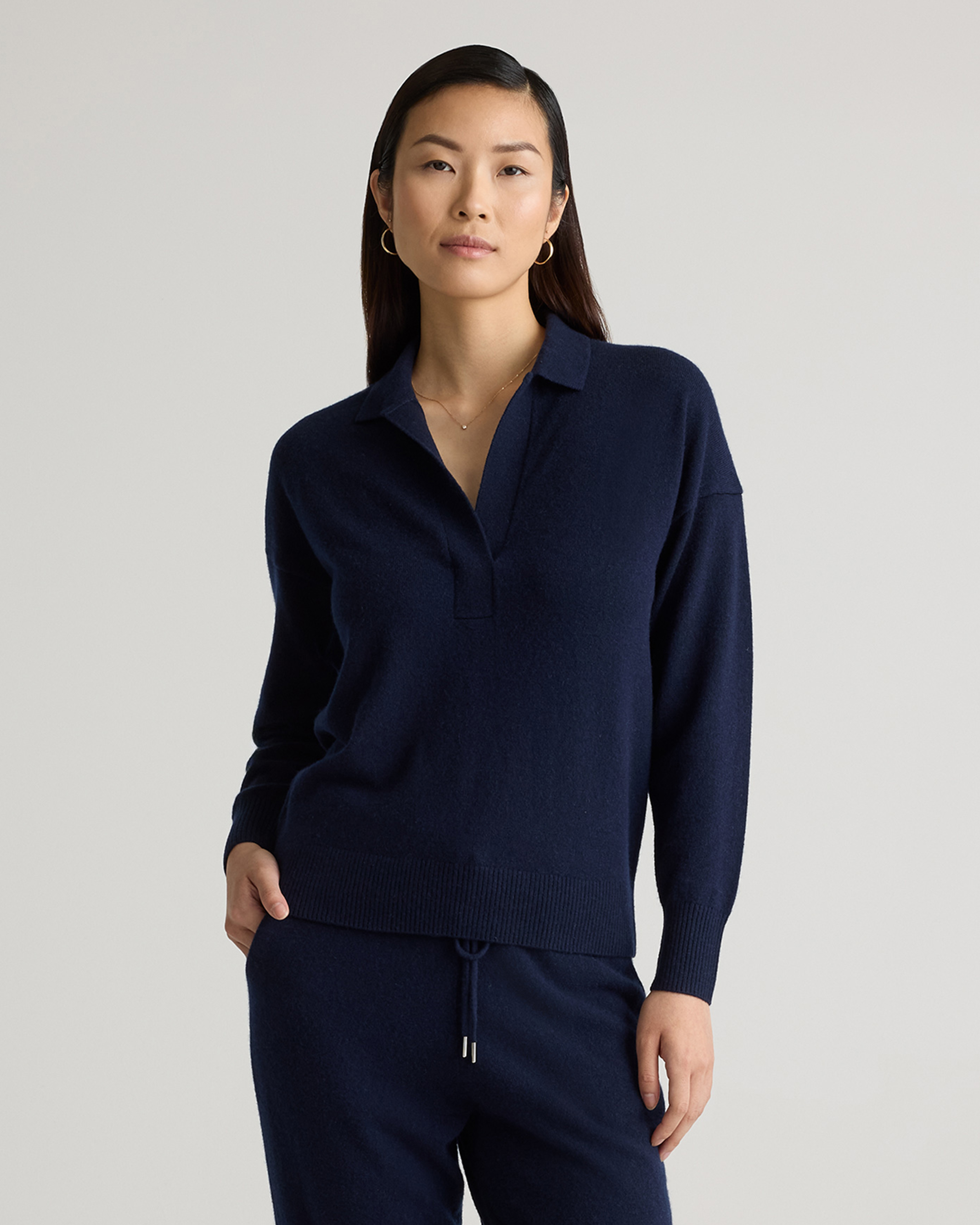 True Navy Mongolian Cashmere Polo Sweater
