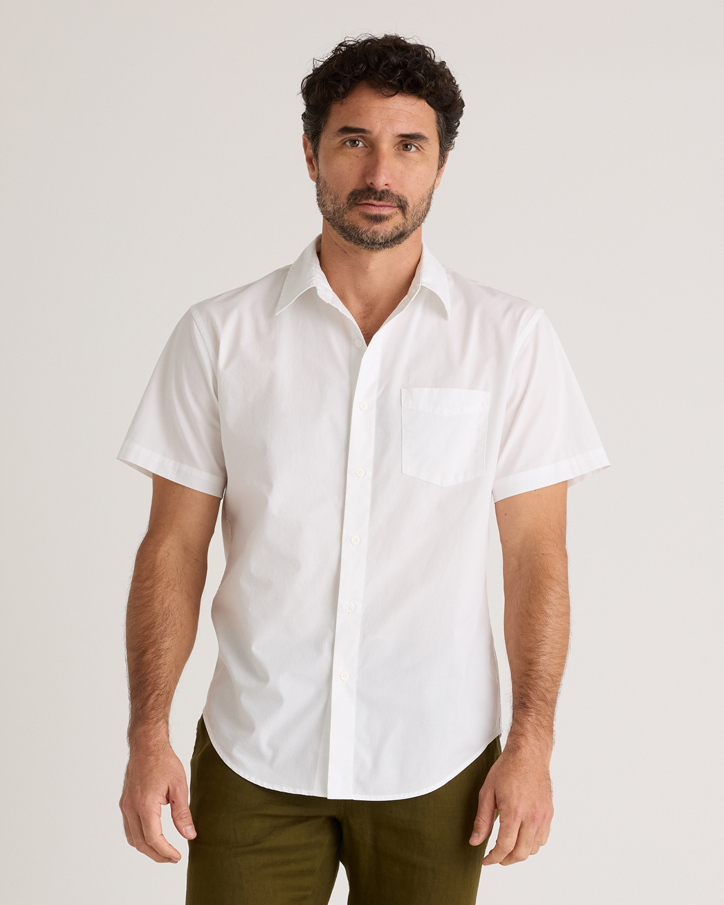 White Organic Cotton Stretch Poplin Short Sleeve Shirt