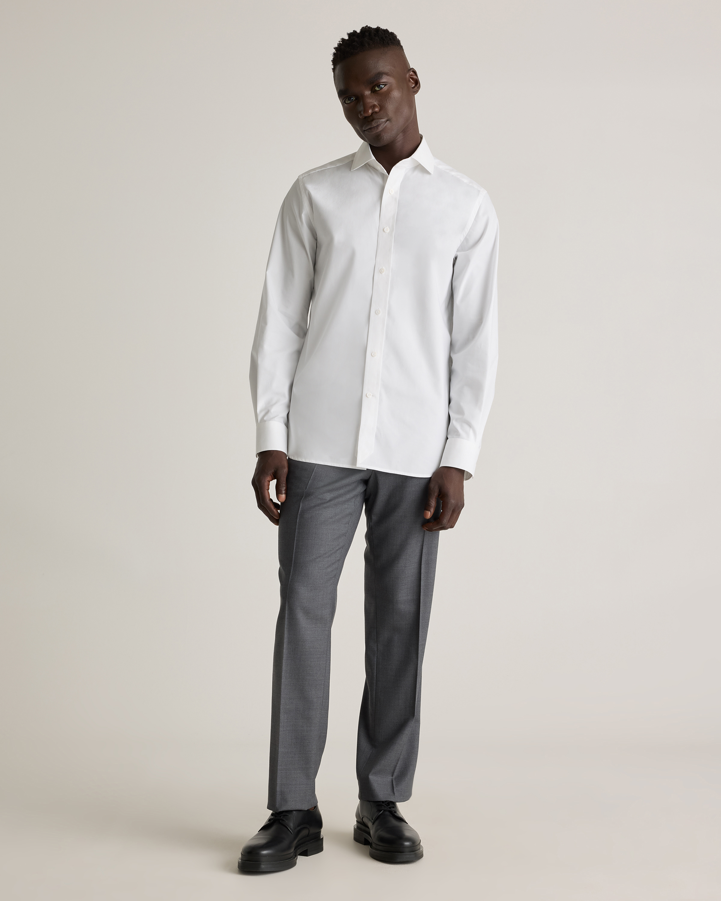 white christmas dresses Men's White French Cuff Dress Shirt Stretch Cotton – Ike Behar main image 1