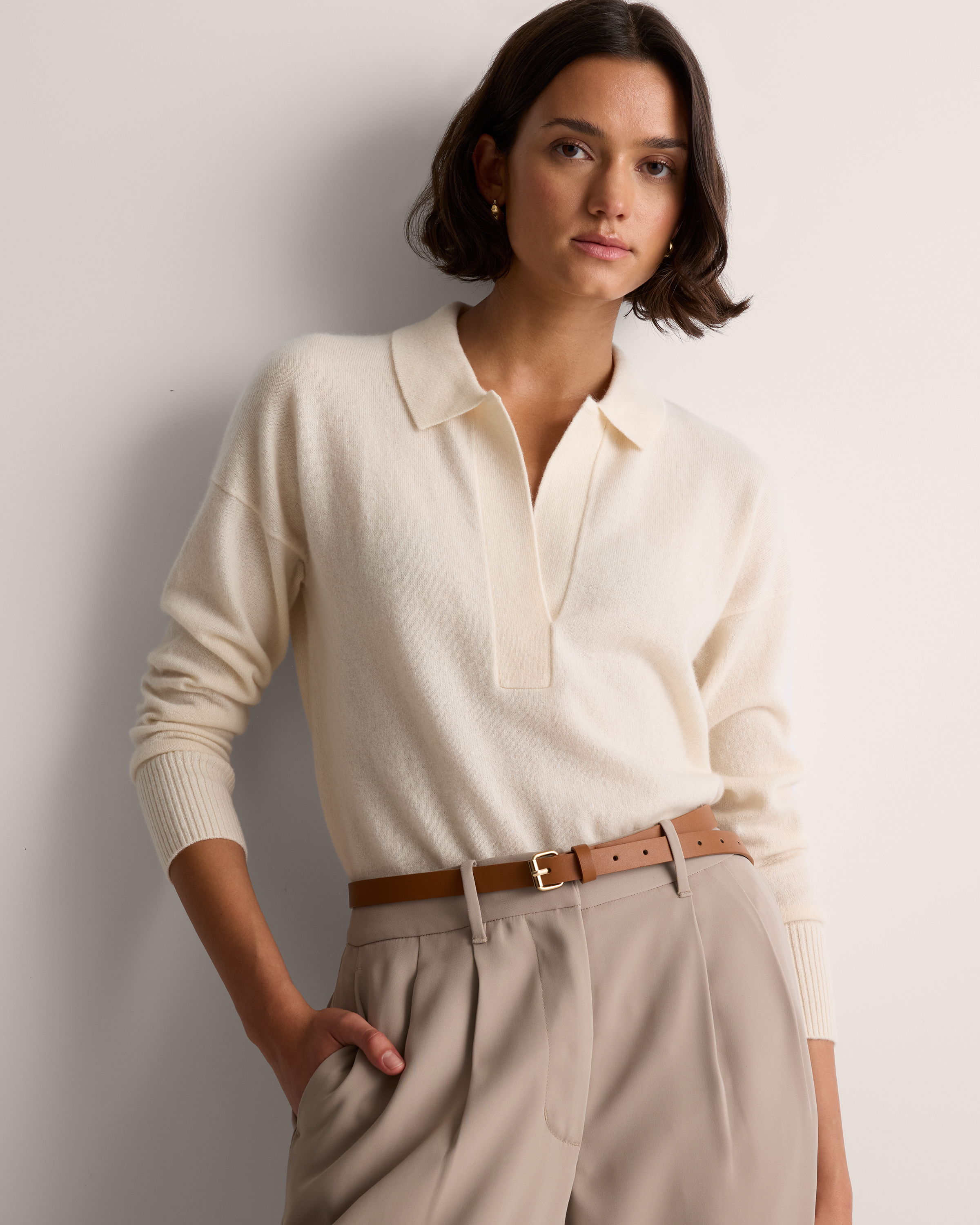 トップス 25AW cash&barba Mongolian Cashmere POLO Mongolian Cashmere Polo Sweater in Oatmeal