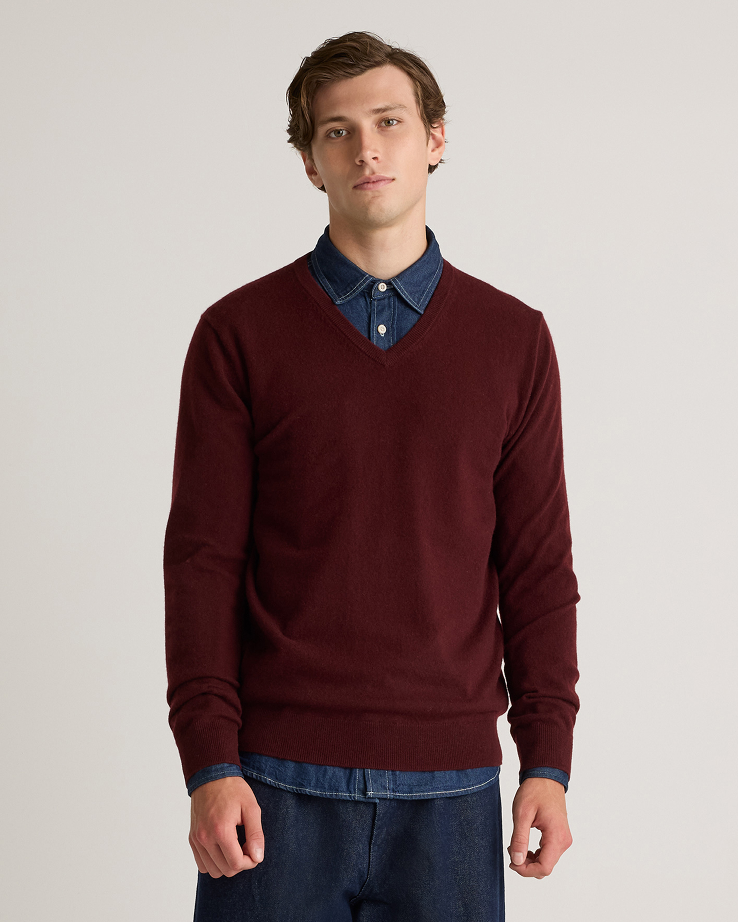 Rich Burgundy Mongolian Cashmere V-Neck Sweater