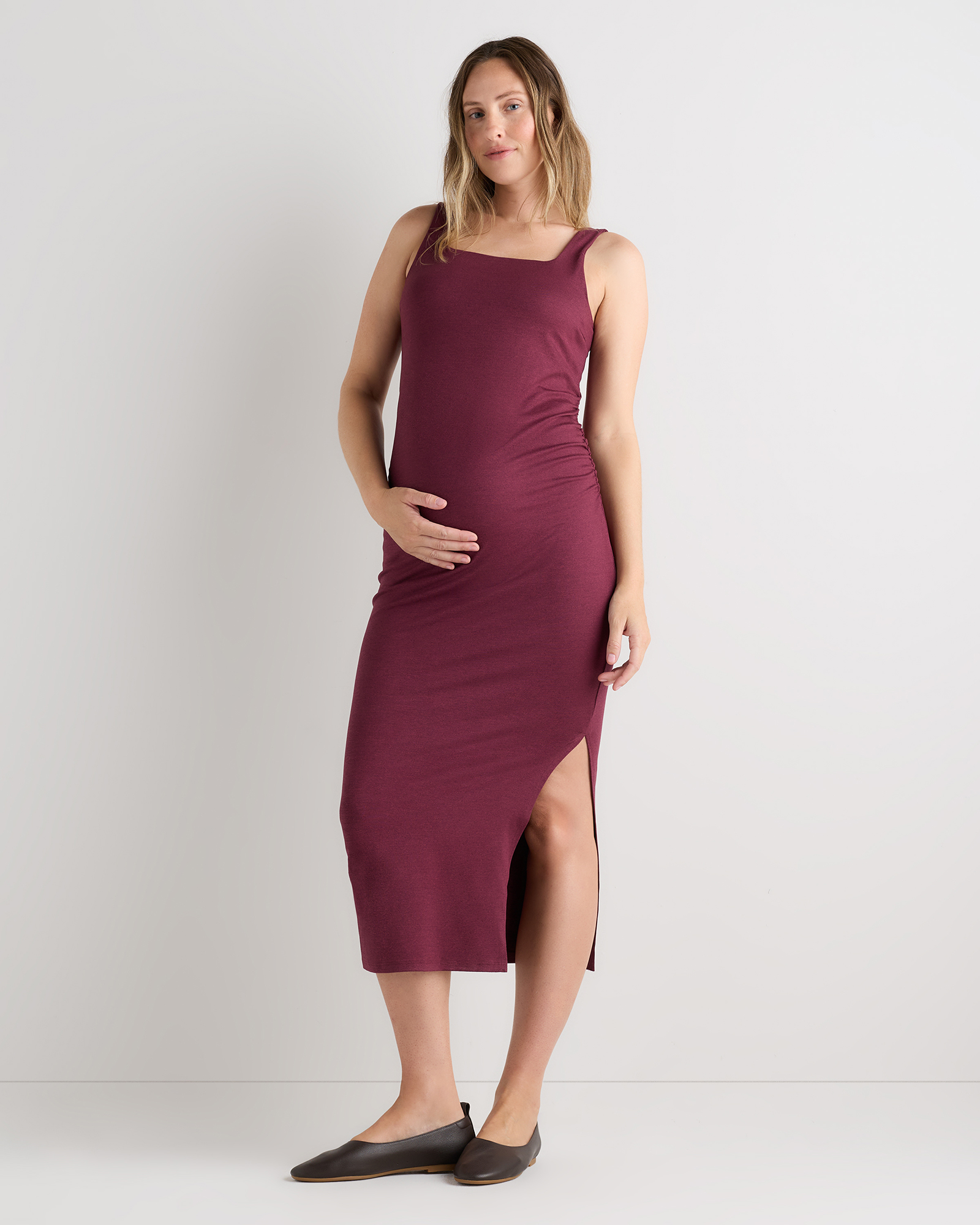 Heather Dried Fig Ultra-Soft Maternity Midi Dress