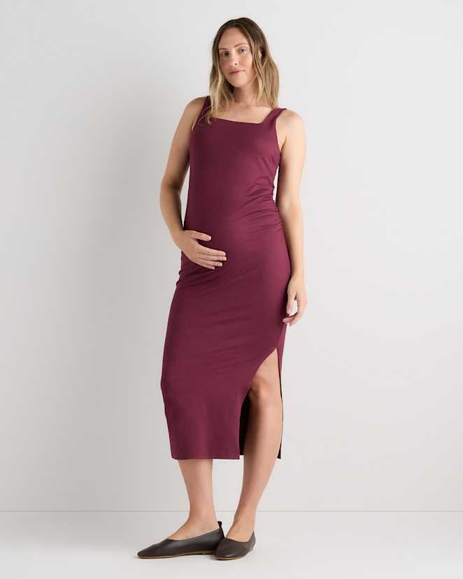 Heather Dried Fig Ultra-Soft Maternity Midi Dress