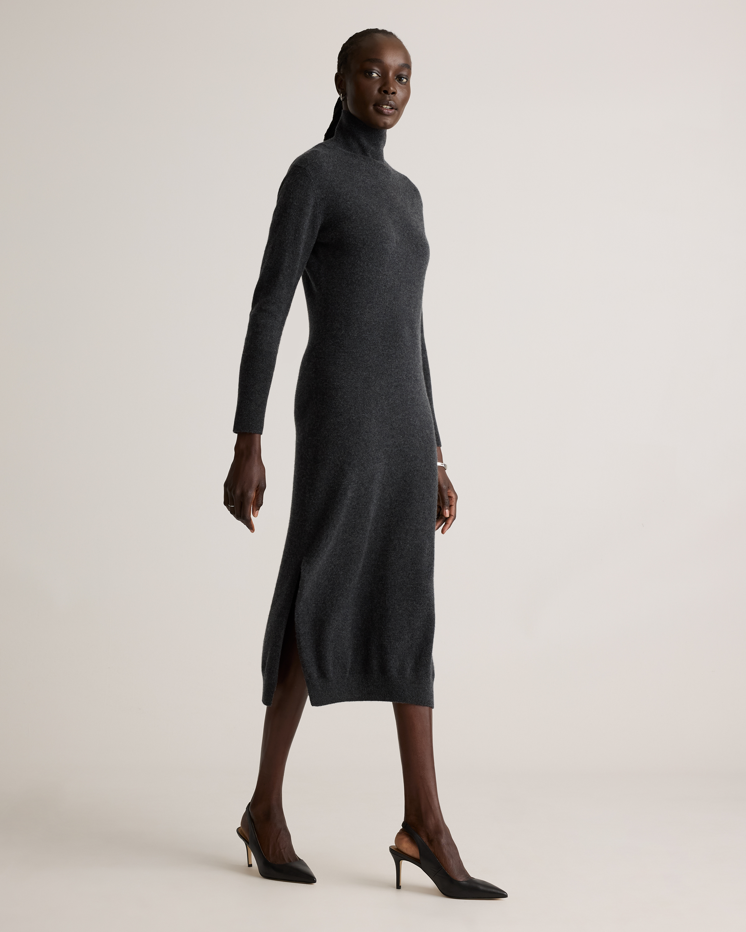 Mongolian Cashmere Turtleneck Midi Sweater Dress