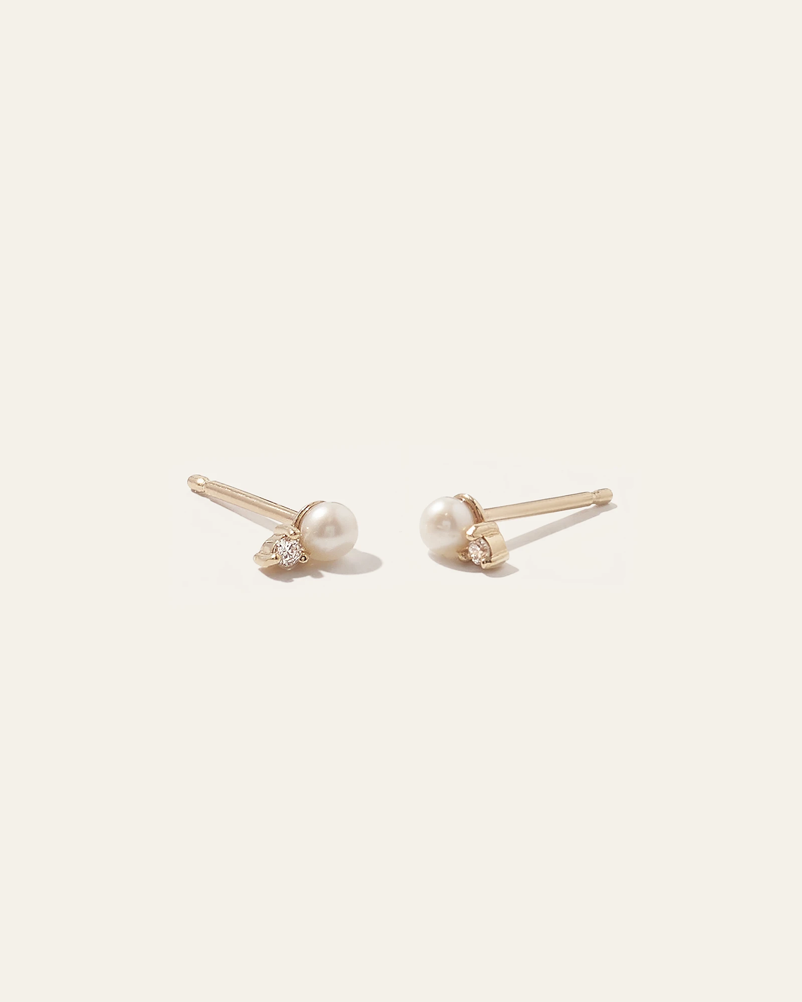14K Gold Pearl and Diamond Petite Odette Studs in Yellow Gold