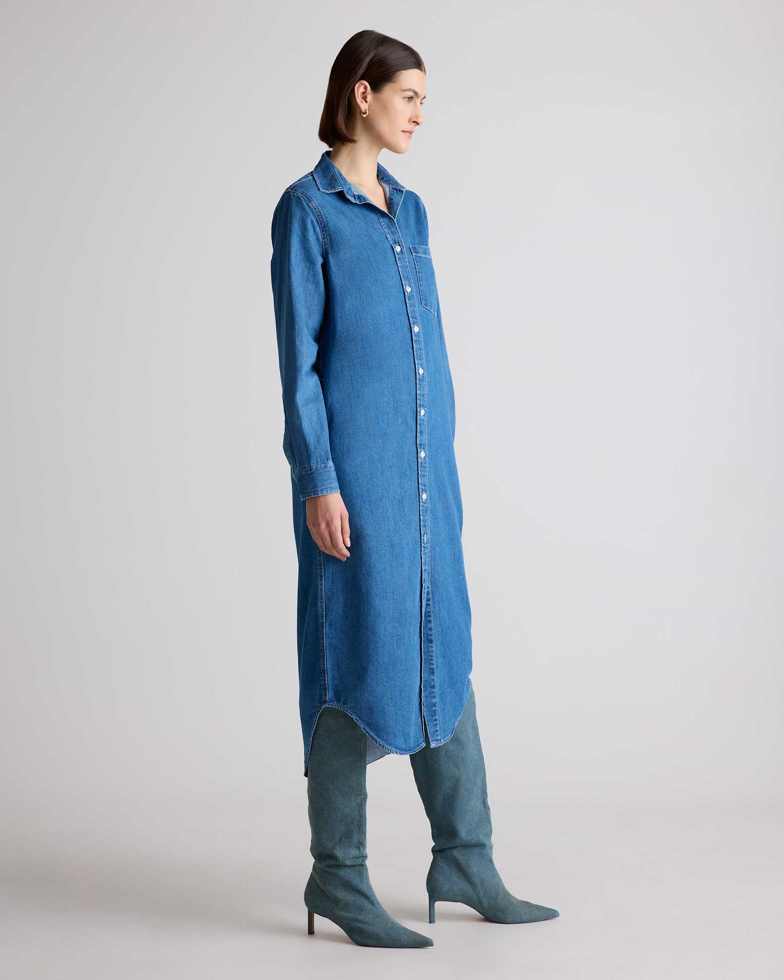 Distressed Denim Maxi Shirt Dress Distressed Denim Maxi Shirt Dress