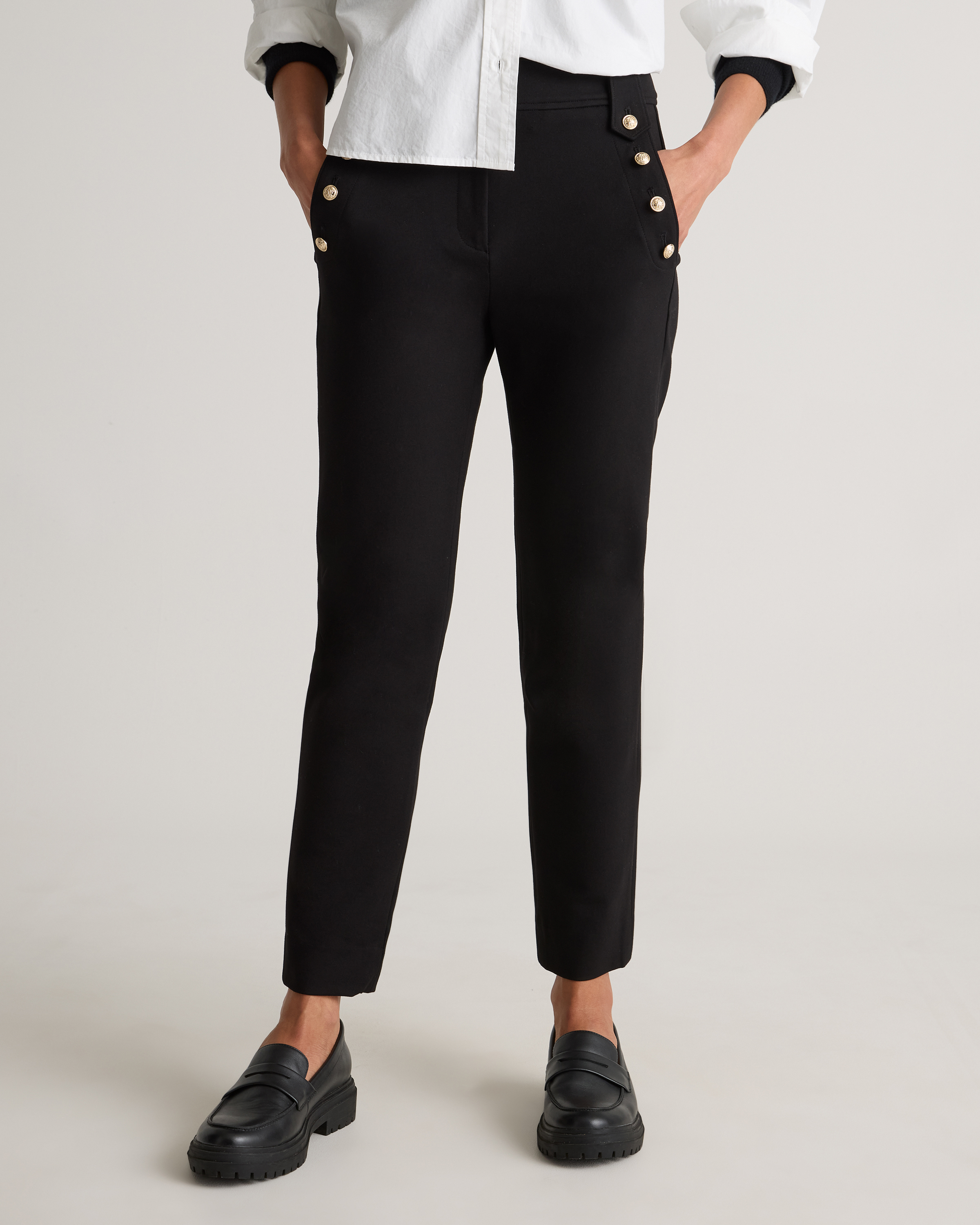 Ultra-Stretch Ponte Straight Leg Mariner Pants in Black