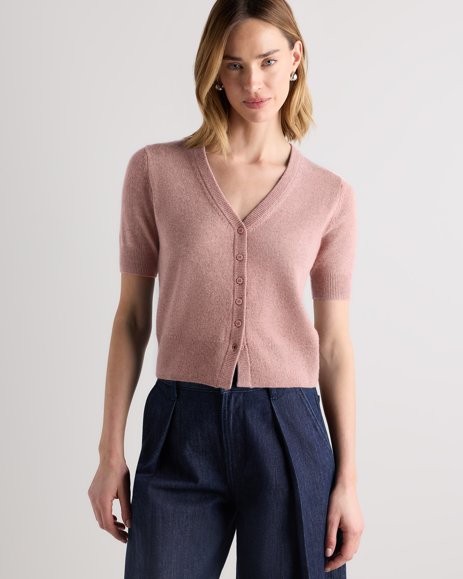 Heather Vintage Pink Mongolian Cashmere Short Sleeve Cardigan