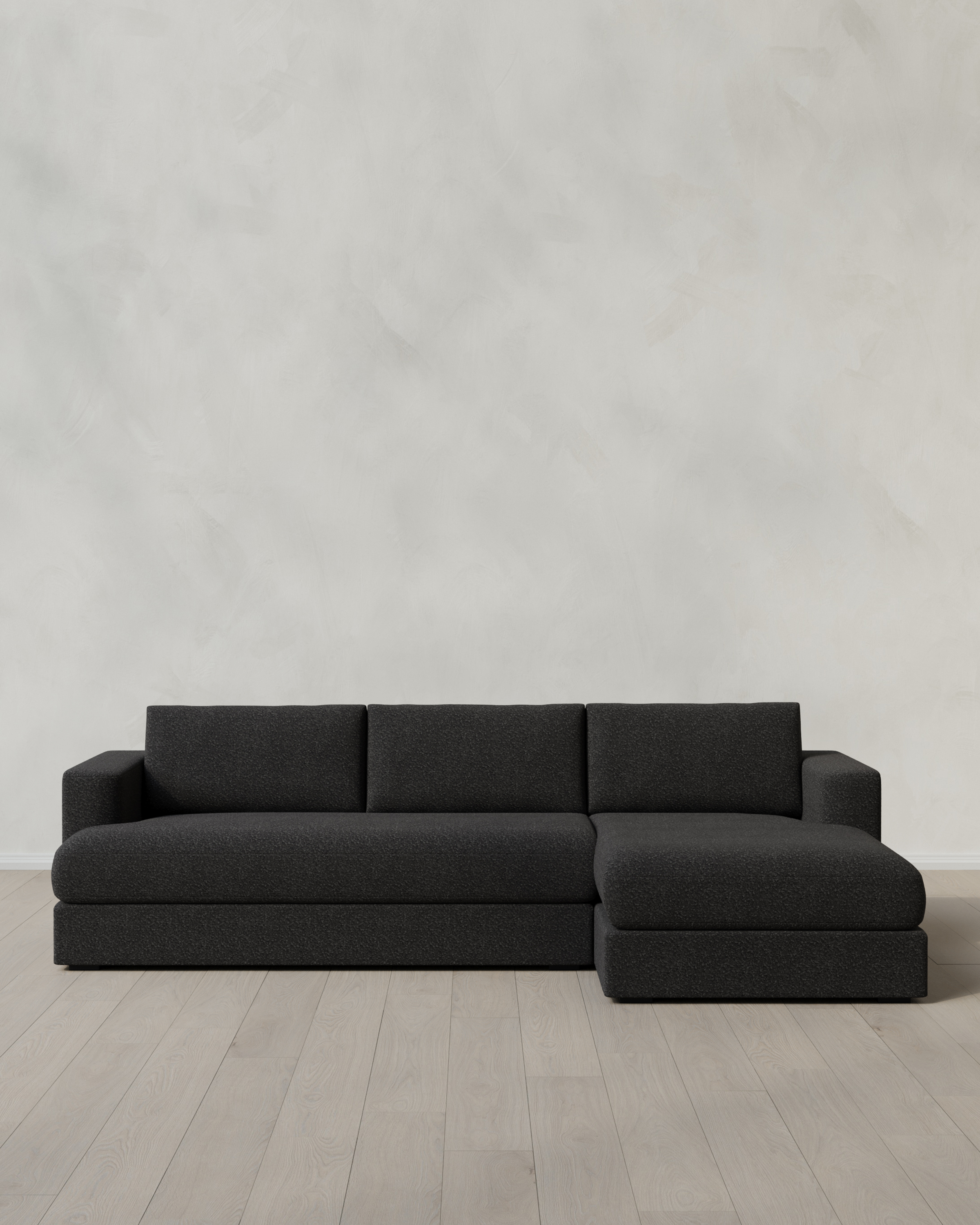 Charcoal Sierra Curved Arm Chaise Sectional in Performance Boucle