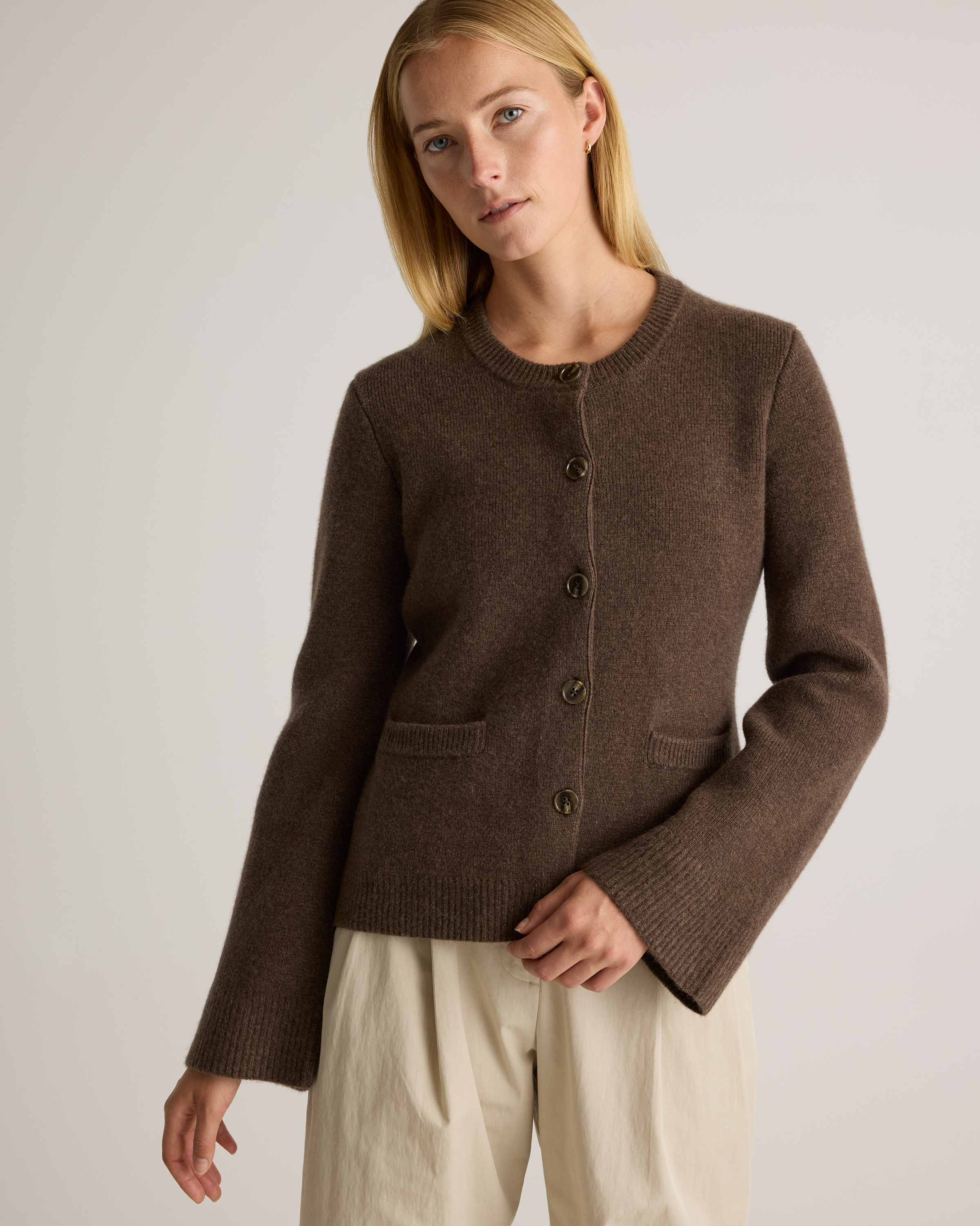 Mongolian Cashmere Structured Cardigan in Brown