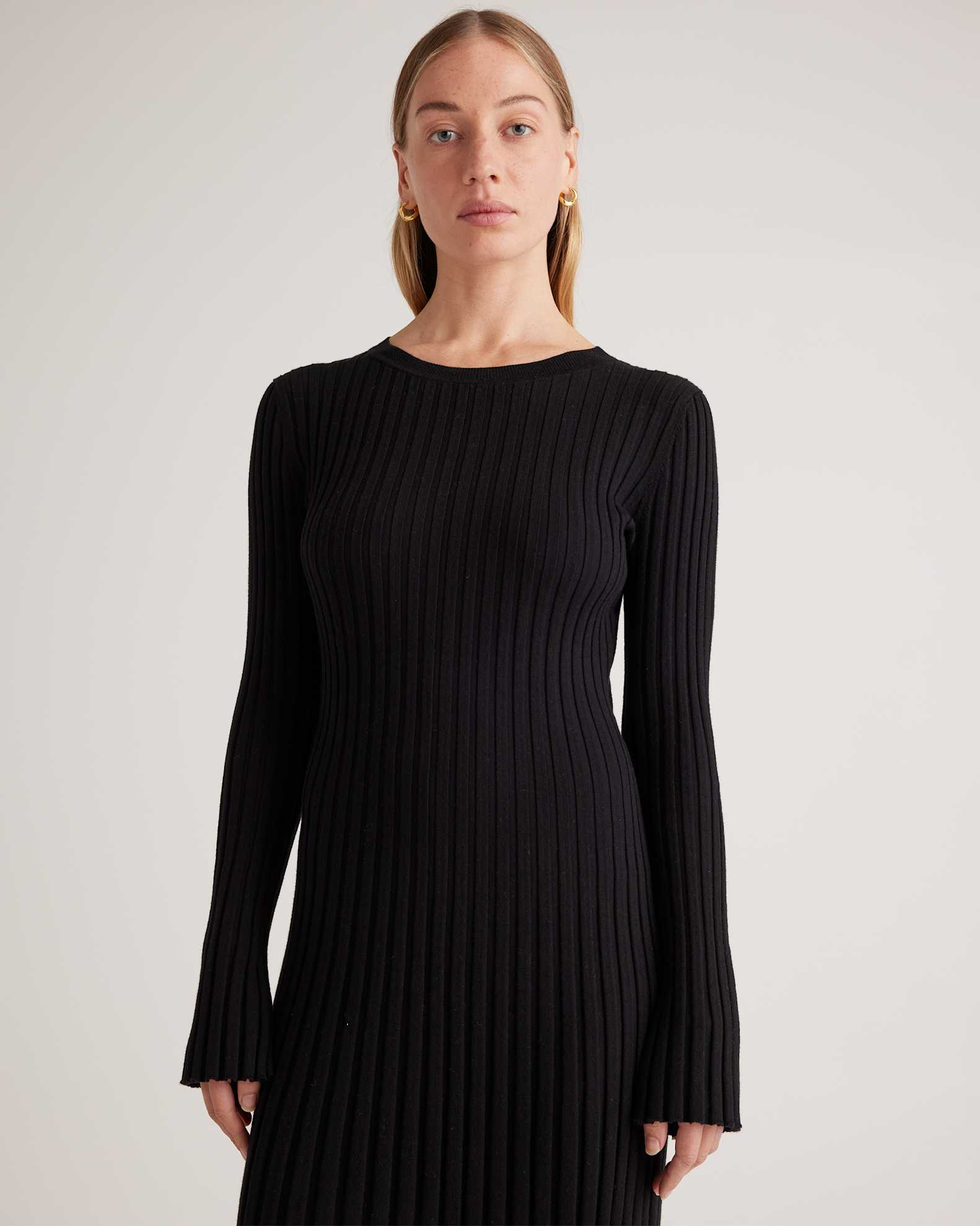 Cotton Cashmere Ribbed Long Sleeve Crew Midi Dress Cotton Cashmere Ribbed Long Sleeve Crew Midi Dress