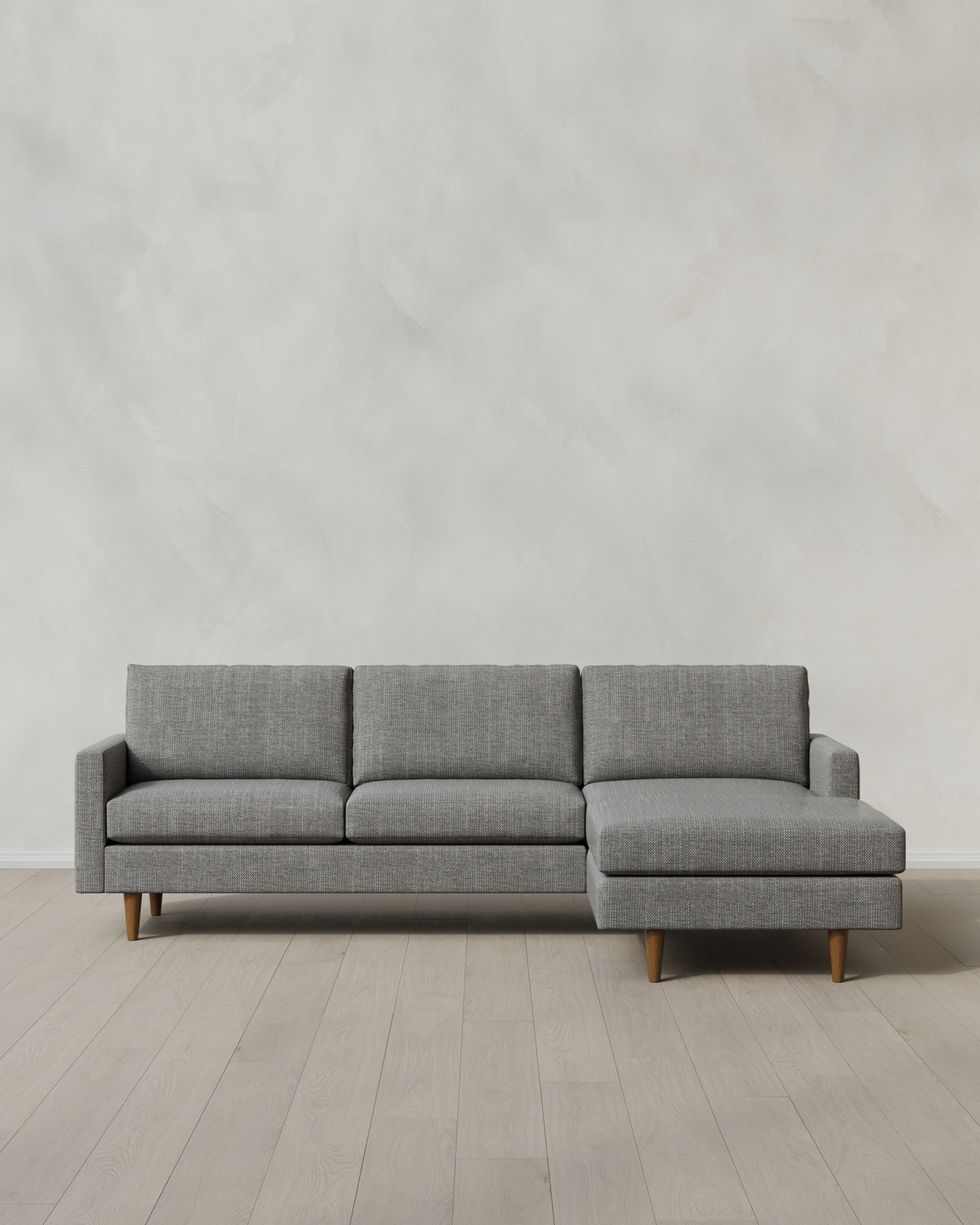 Slate Atlas Midcentury Chaise Sectional in Performance Chenille Linen Blend