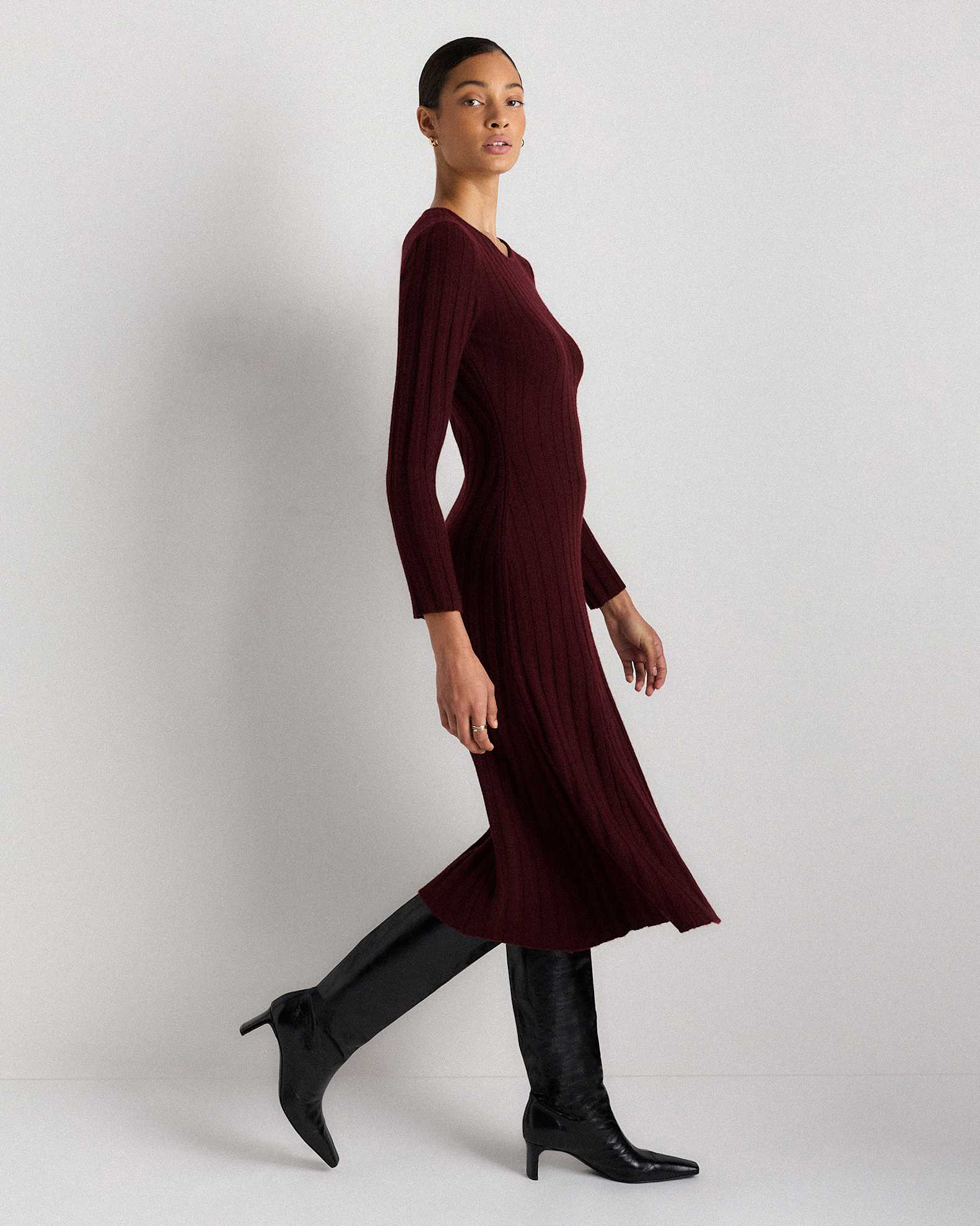Mongolian Cashmere Wide-Rib Midi Dress in Rich Burgundy Mongolian Cashmere Wide-Rib Midi Dress in Rich Burgundy