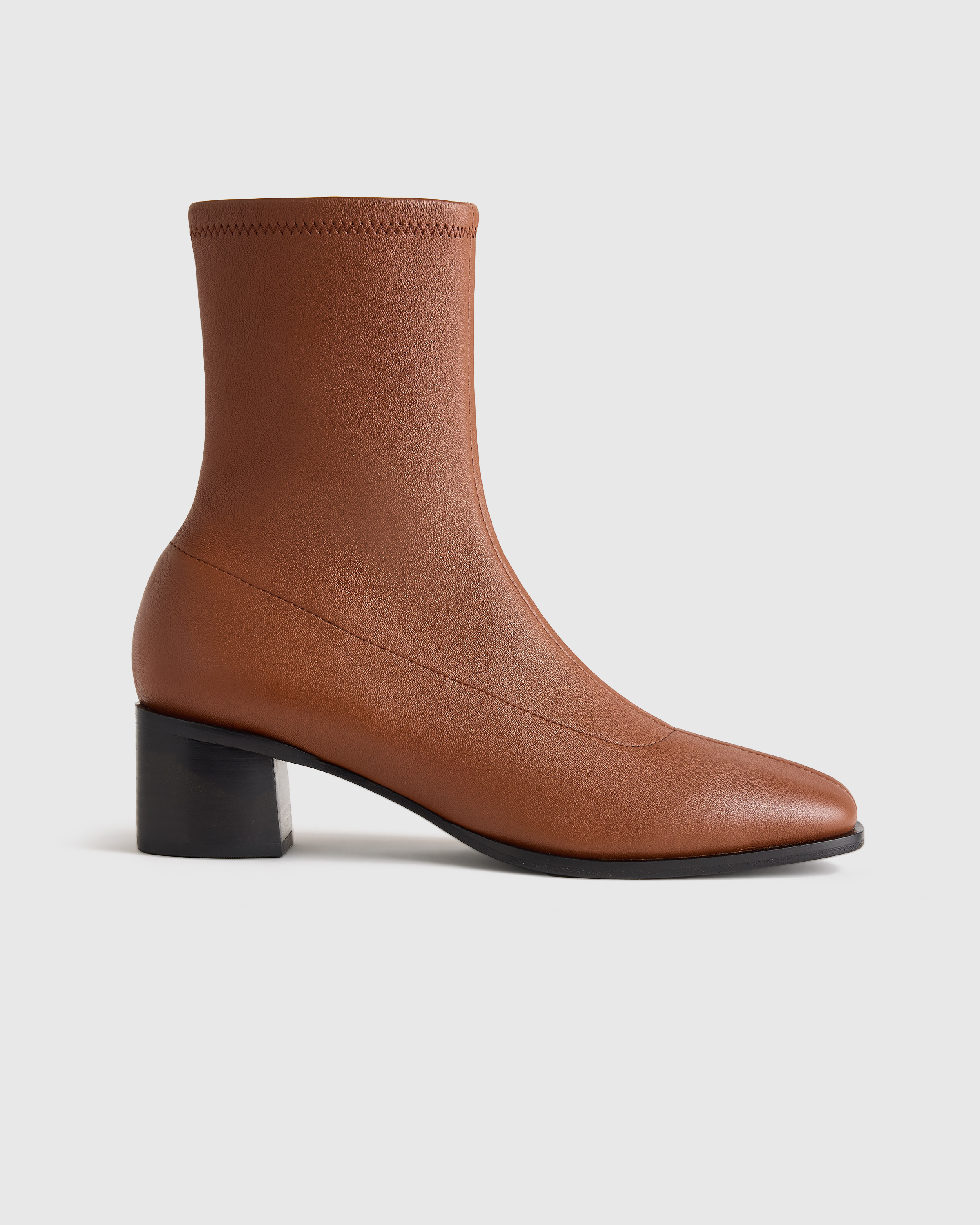 Cognac Italian Leather Stretch Sock Bootie