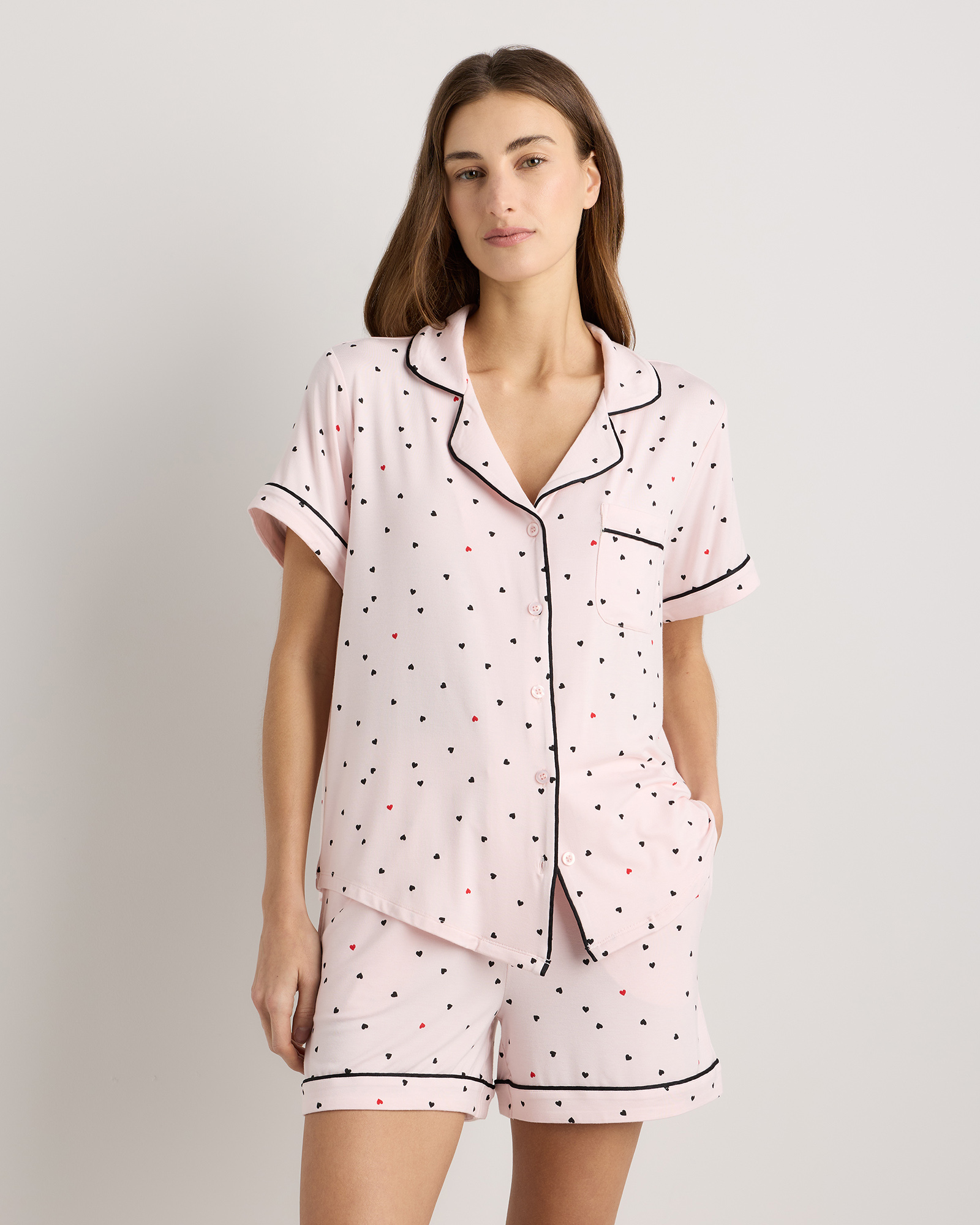 Tiny Hearts Bamboo Jersey Short Sleeve Pajama Set 		 		 		 		 		
