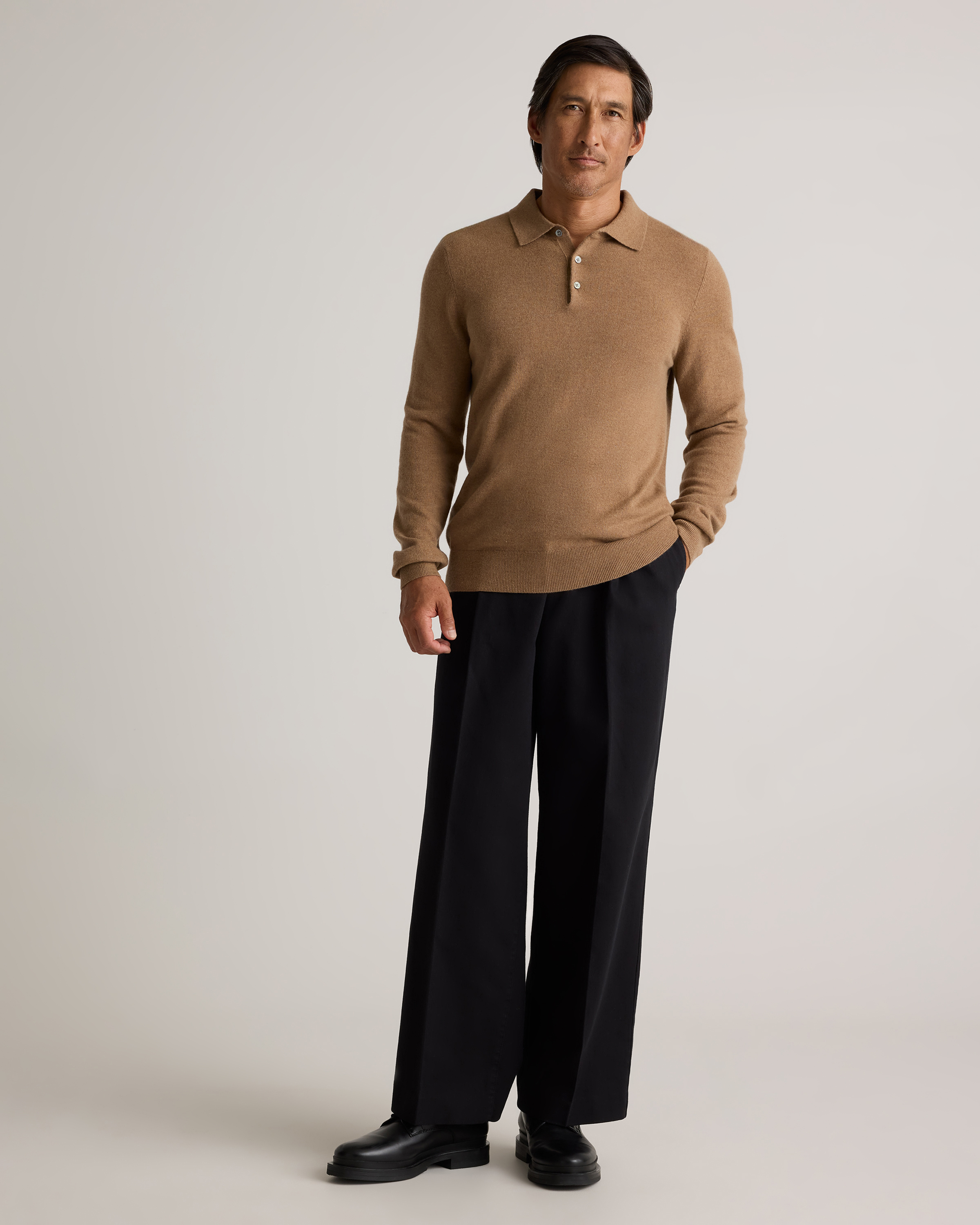 Mongolian Cashmere Polo Sweater in Teak