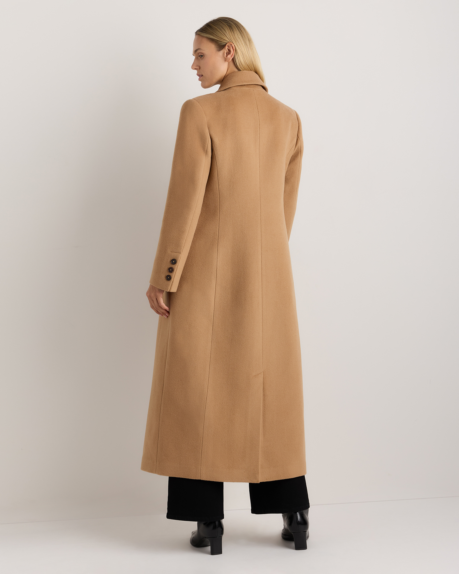 Wool Cashmere Tailored Long Coat in Caramel