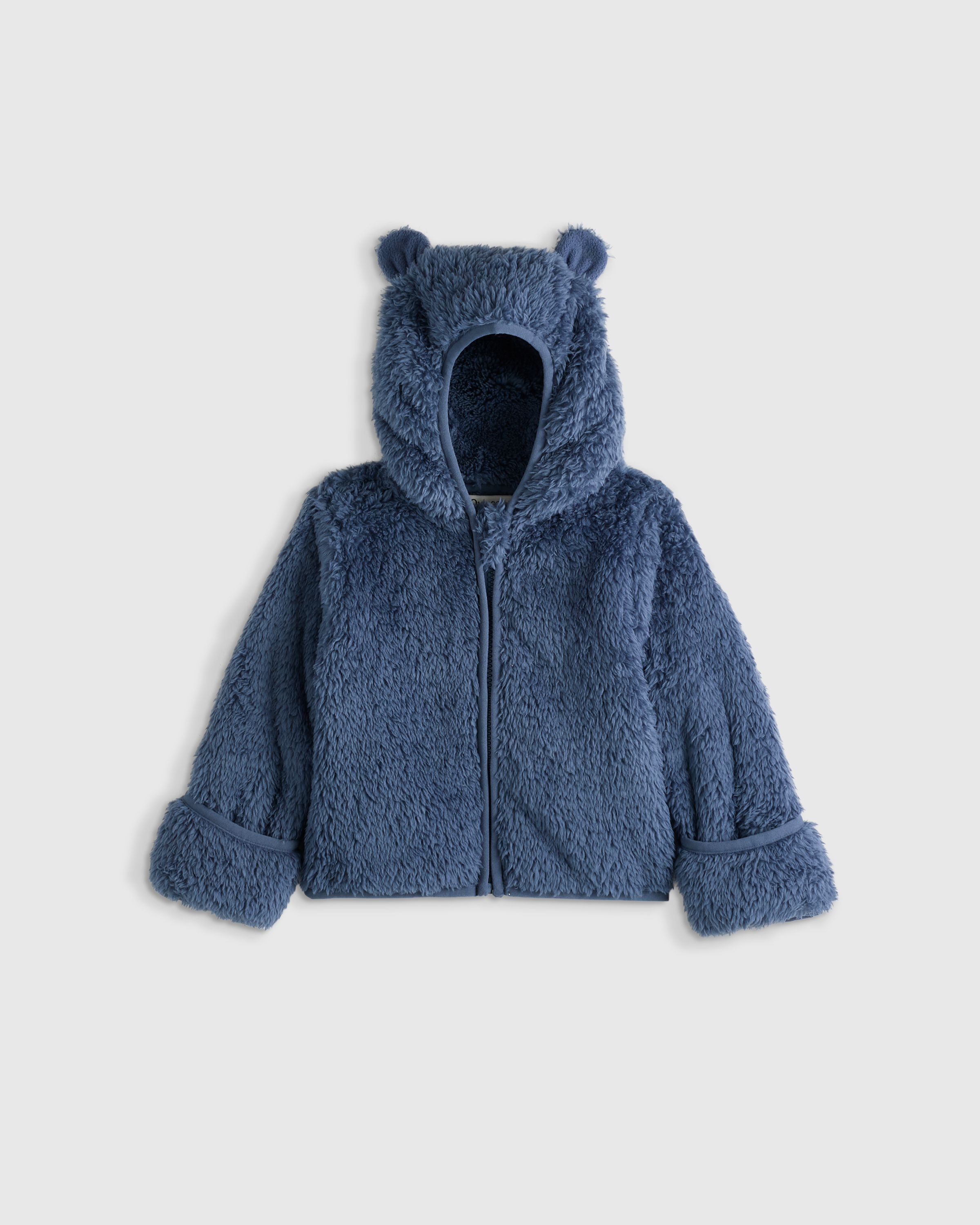 Vintage Blue Recycled Sherpa Fleece Bear Hood Jacket