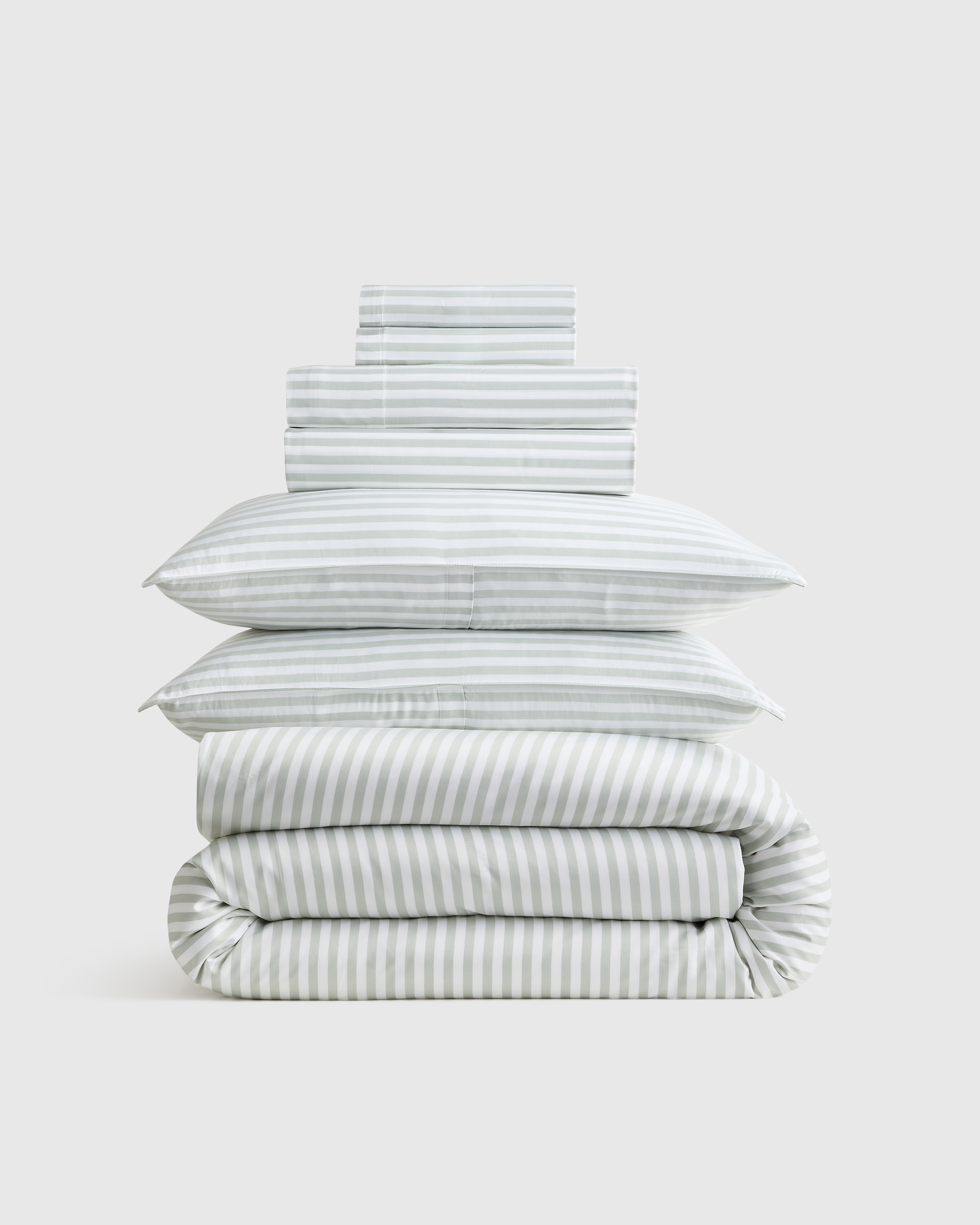 Tailored Stripe Mist Bamboo Deluxe Bedding Bundle